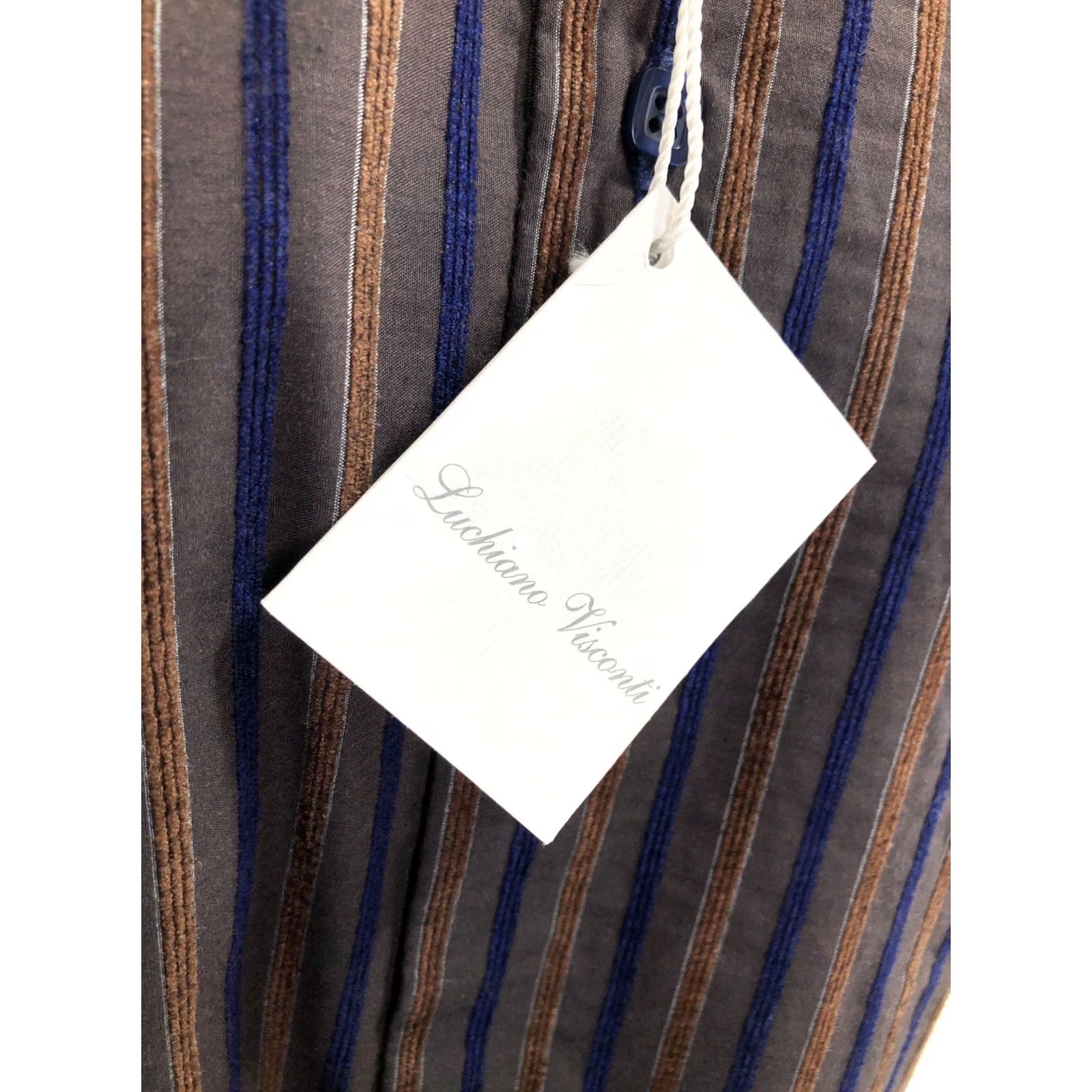 Vintage Visconti Uomo Shirt Striped Button-Up Long Sleeve Md. M Brown / Blue / Copper Textured Flip Cuff Mens Shirt Size US M / EU 48-50 / 2 - 2 Thumbnail