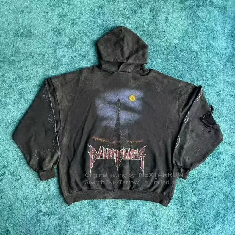 服/ファッション Balenciaga 23FW Eiffel Tower Destroyed Hoodie Black Size 2 Balenciaga 23FW Eiffel Tower Destroyed Hoodie Black Size 2 (さは