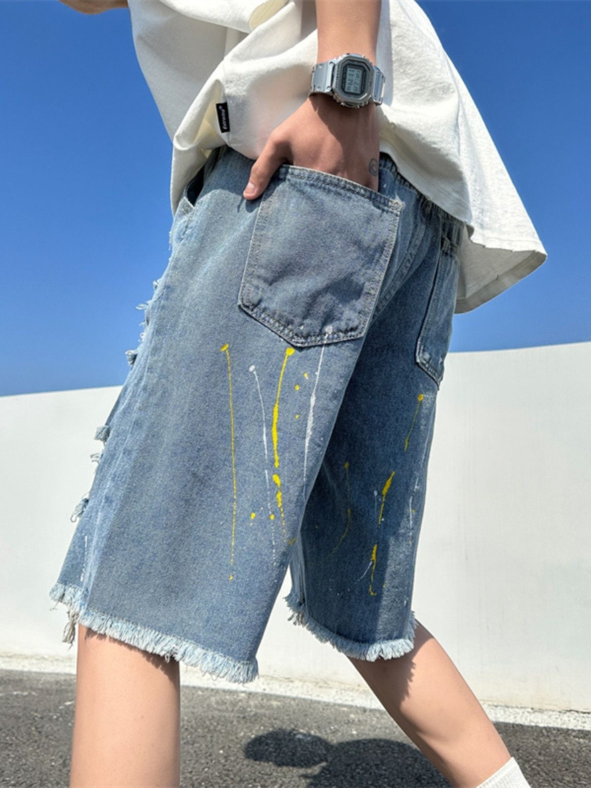 Japanese Brand × Jean Versatile ink splashed loose hole denim shorts Size US 32 / EU 48 - 3 Thumbnail