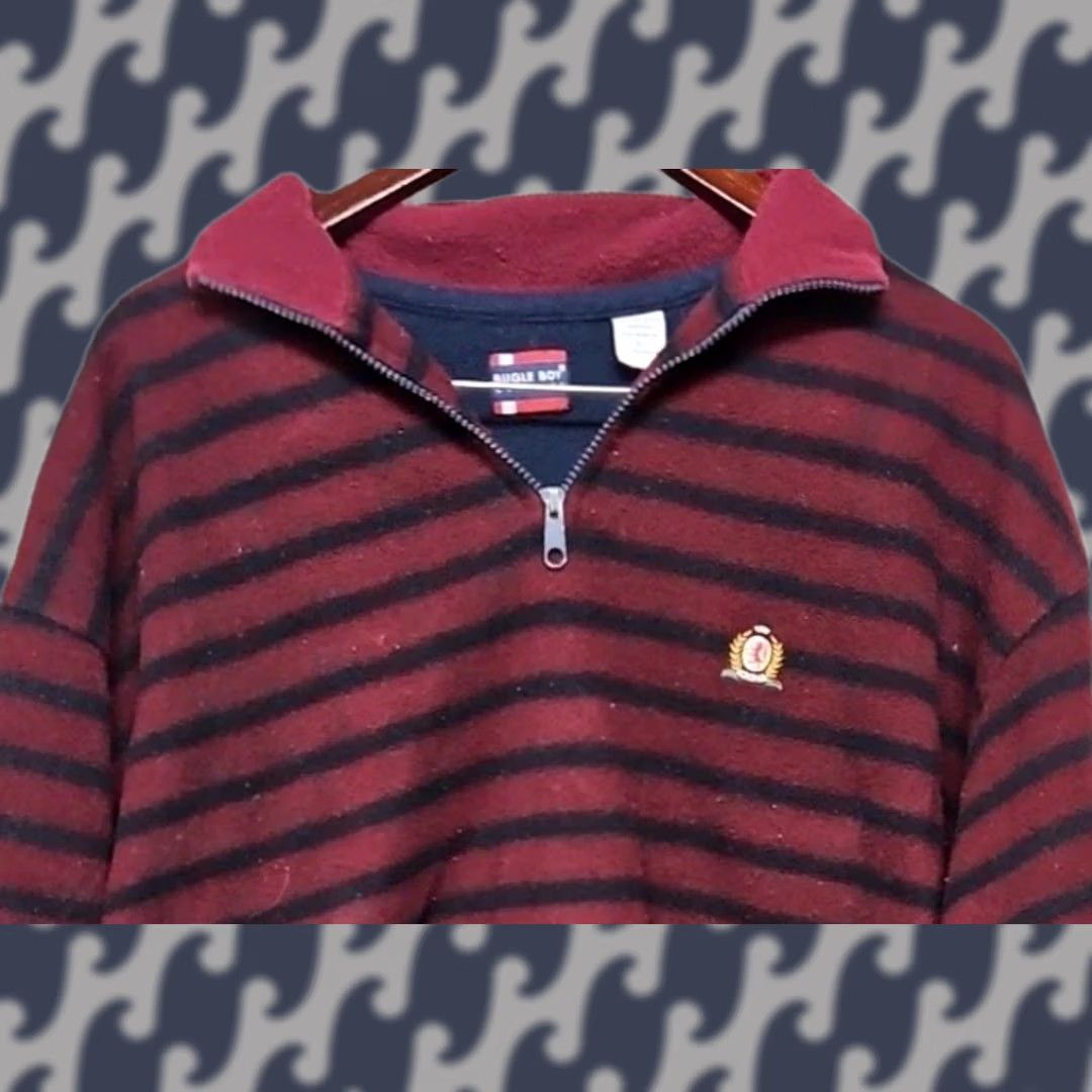 Bugle Boy VINTAGE Bugle Boy Quarter Zip Fleece Men’s Large Burgundy Striped Pullover Size US L / EU 52-54 / 3 - 1 Thumbnail