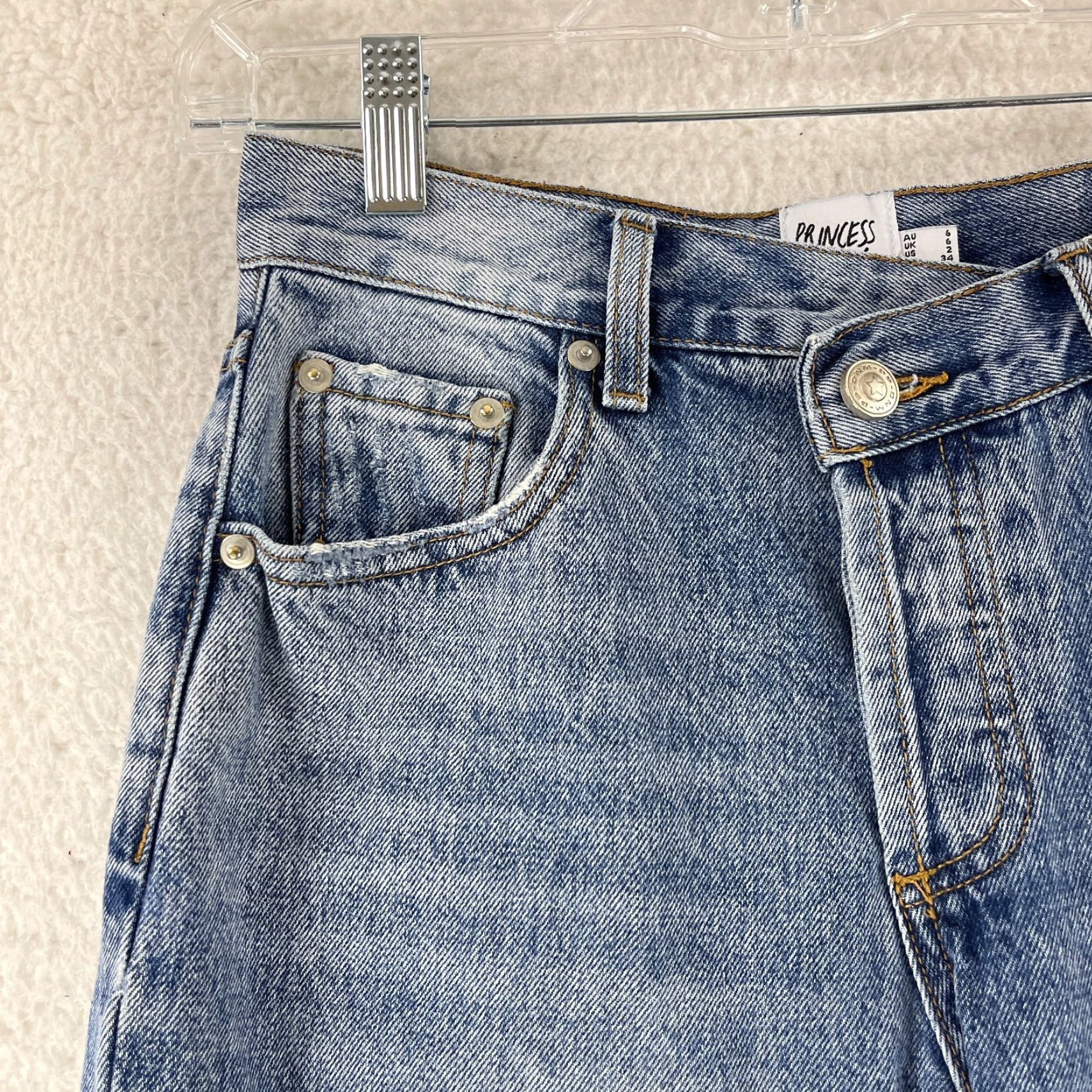 PRINCESS POLLY Princess Polly Jeans Womens Size 2 Blue Denim Wide Leg Mid Rise Casual Loose Jeans Boots Size 26" / US 2 / IT 38 - 4 Thumbnail
