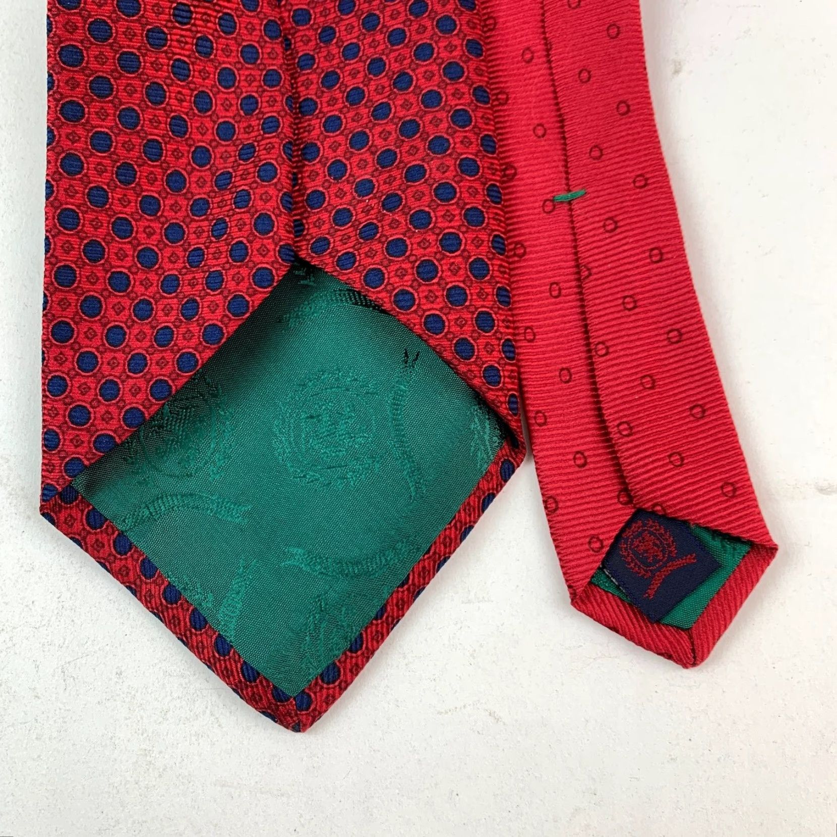 Tommy Hilfiger Tommy Hilfiger Necktie Men's Red Navy Geometric Dots Silk Printed In Italy 56" Short Vintage No Size ONE SIZE - 3 Thumbnail