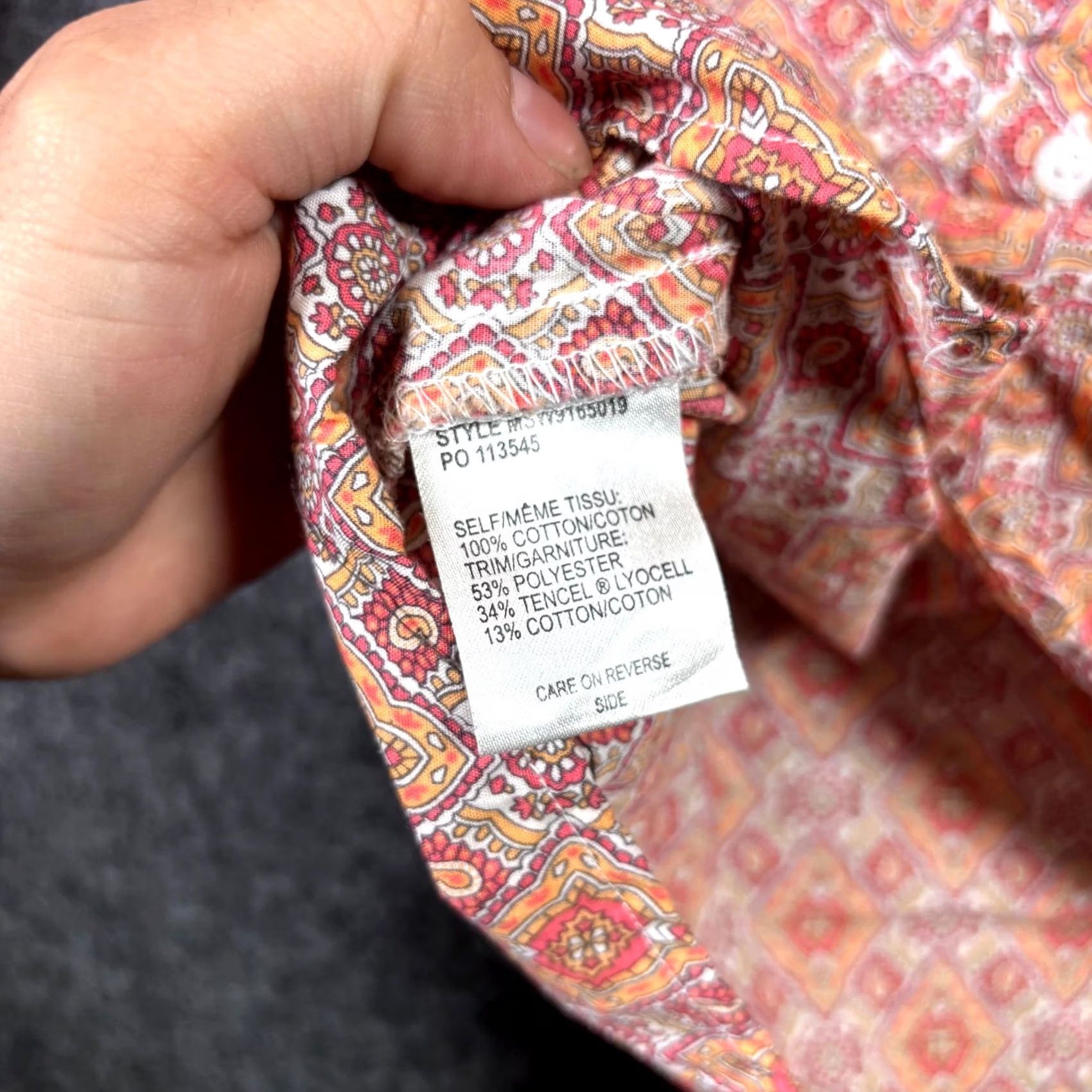 Vintage Cinch Button-Up Shirt Women's S Orange Cotton Geometric Print Preppy Coastal Shirt Size S / US 4 / IT 40 - 6 Thumbnail