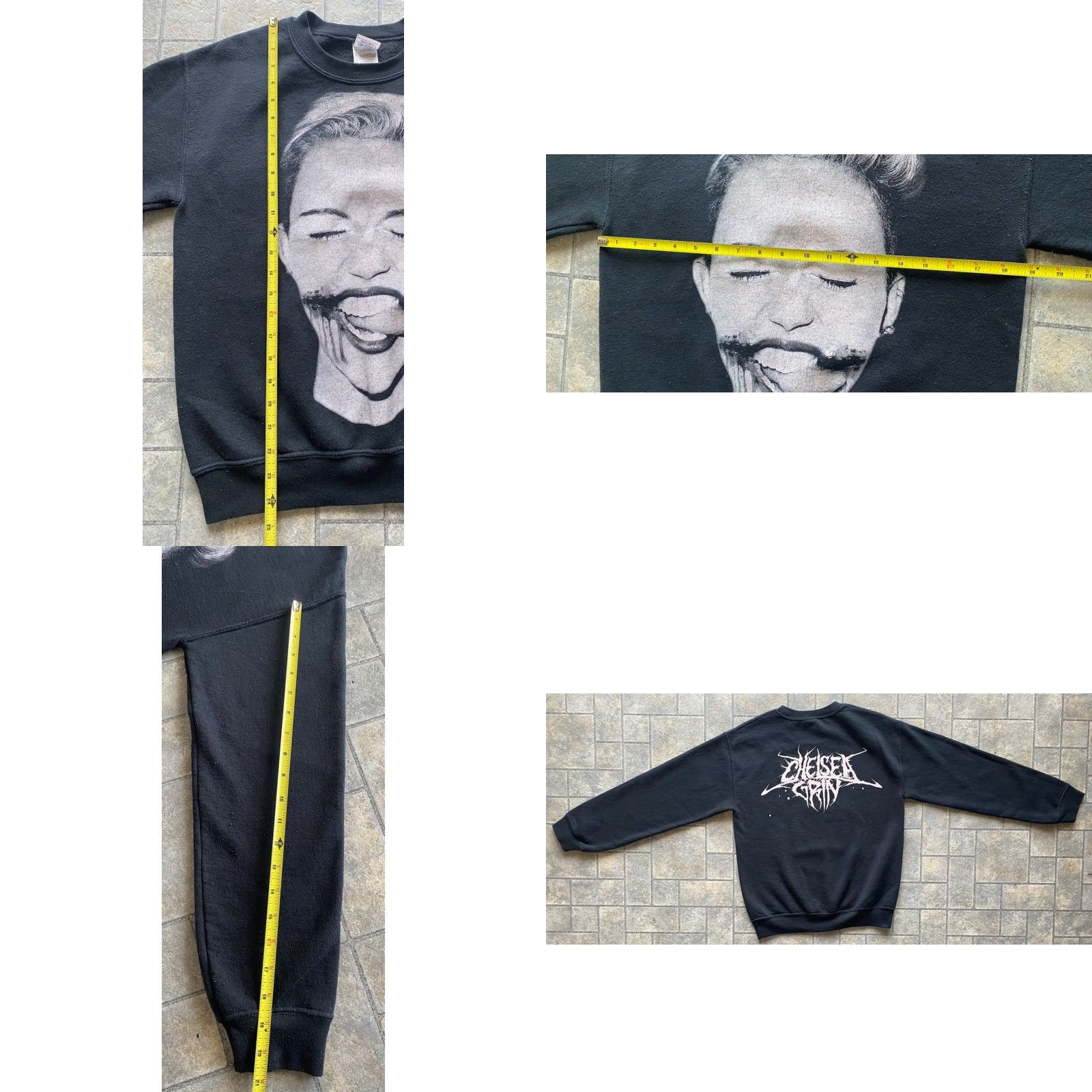 Gildan VINTAGE Chelsea Grin MENS SMALL Gildan Sweatshirt Double Sided Miley Cyrus Crew Neck Black & White B&W Face Tongue Men’s S Pullover Graphic Print Size US S / EU 44-46 / 1 - 8 Thumbnail