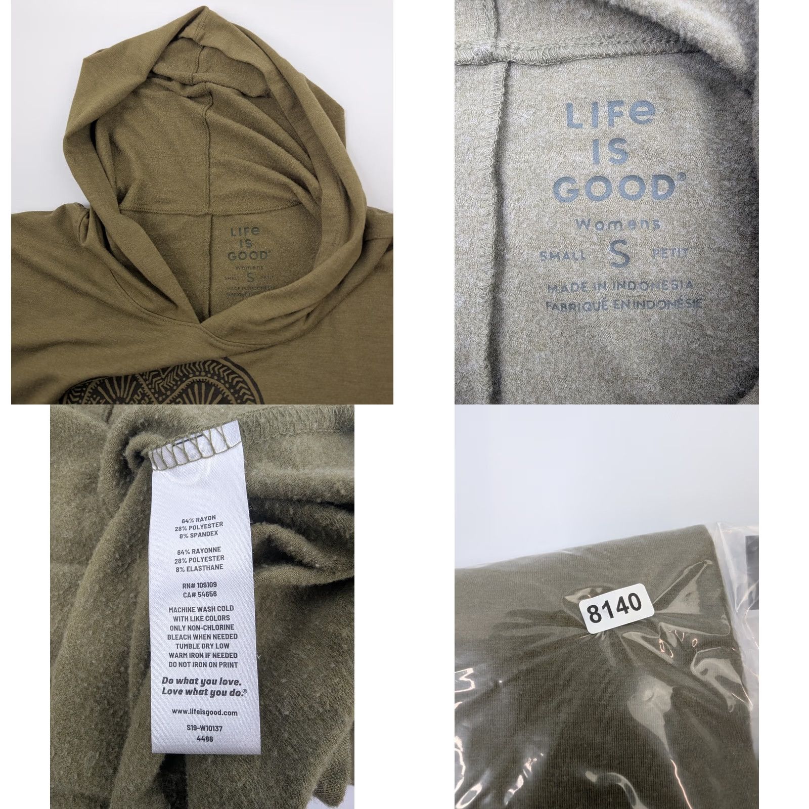 Life is Good Life is Good Womens Small Petite Hooded Pullover Pouch Heart Soft Stretch Shirt Hoodie Size S / US 4 / IT 40 - 8 Thumbnail