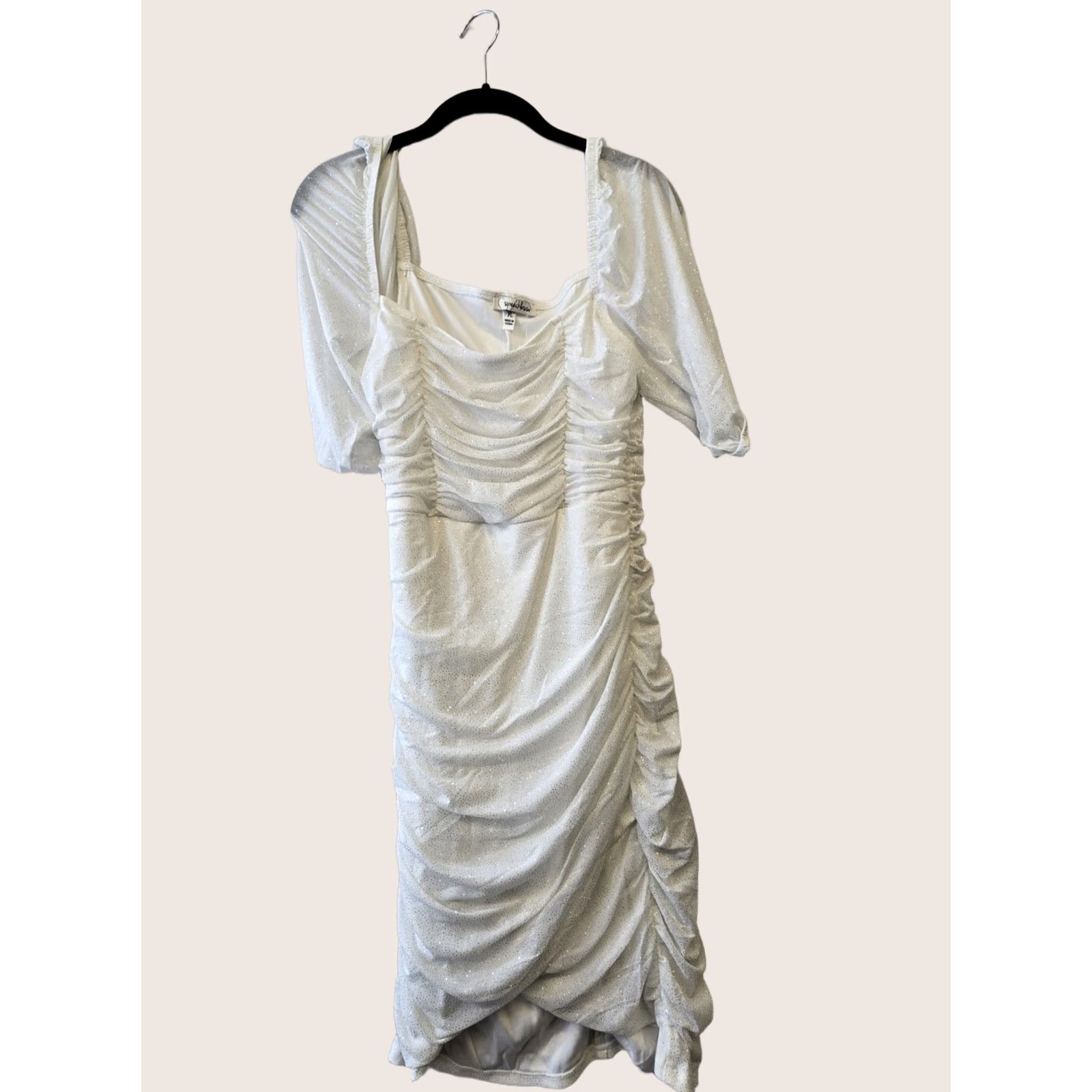 Vintage NWTSpeechless Women’s Short Sleeve Ruched Bodycon Dress - White - XL - Speechless - Party/Cocktail - Solid - Dress - Womens - Satin/Stretch? Size 40" / US 18 - 1 Thumbnail