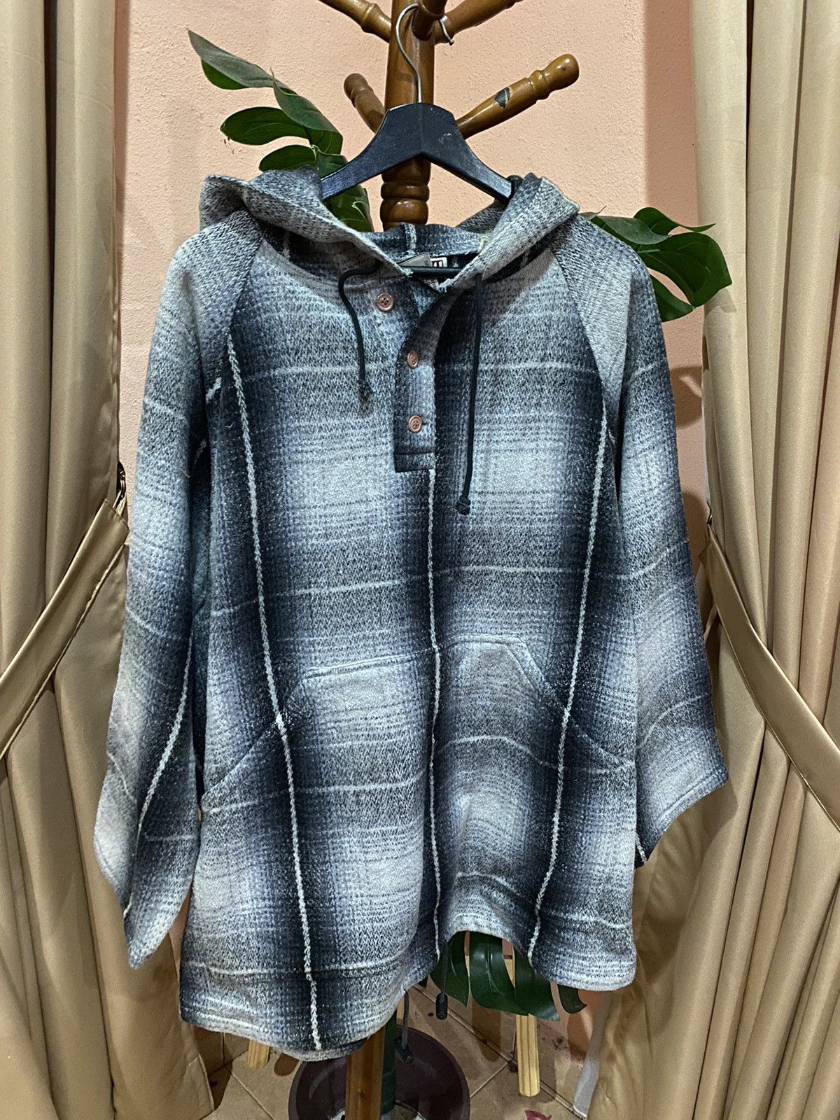 Kiwi Kiwi House Wool-Blend Plaid Hoodie – Gray Tone, Unisex Size US L / EU 52-54 / 3 - 3 Thumbnail