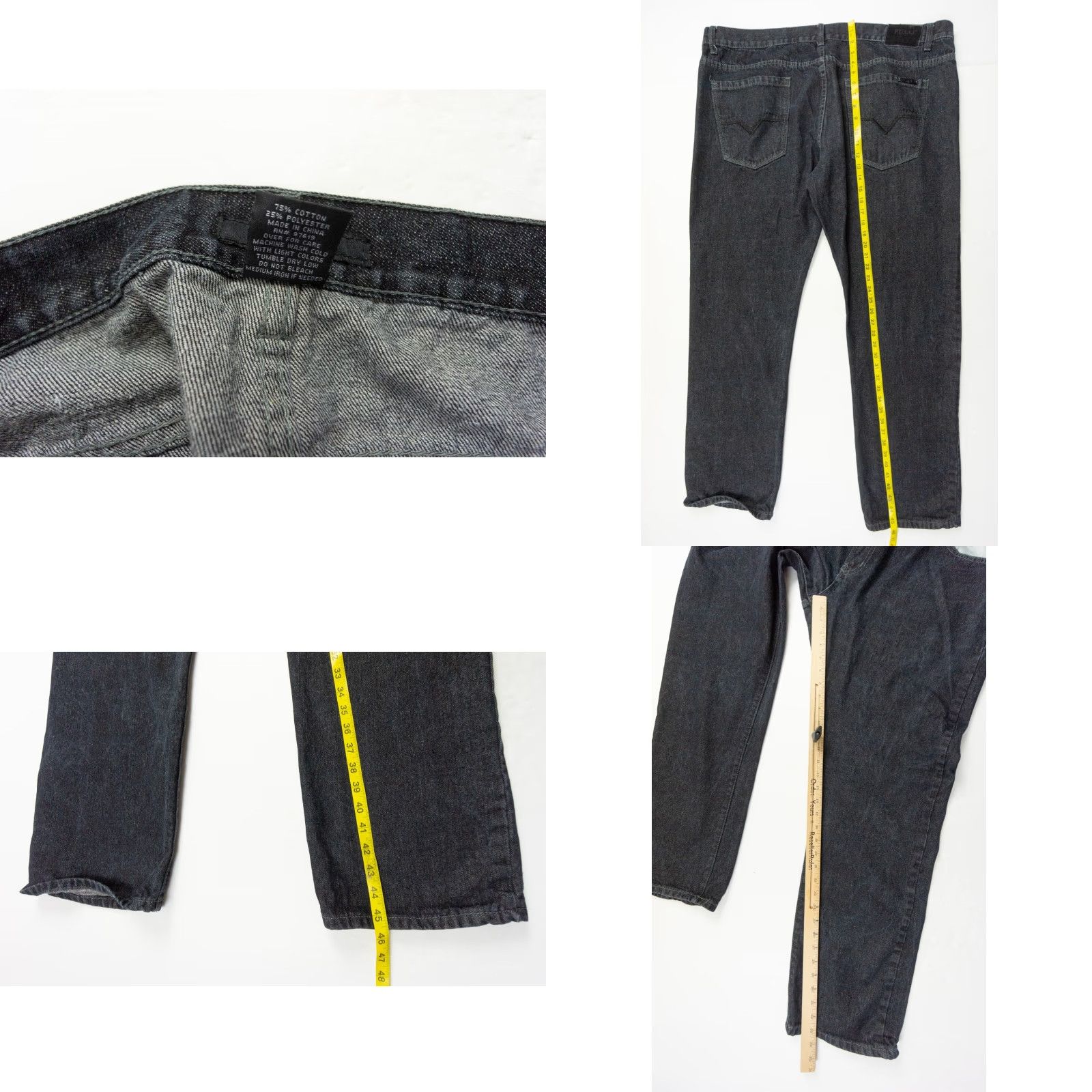 Denime VINTAGE FUSAI Jeans Men 5-Pocket Denim Pants 44x33 Black Wide-Leg Y2K Mens 44x33 Size US 44 / EU 60 - 8 Thumbnail