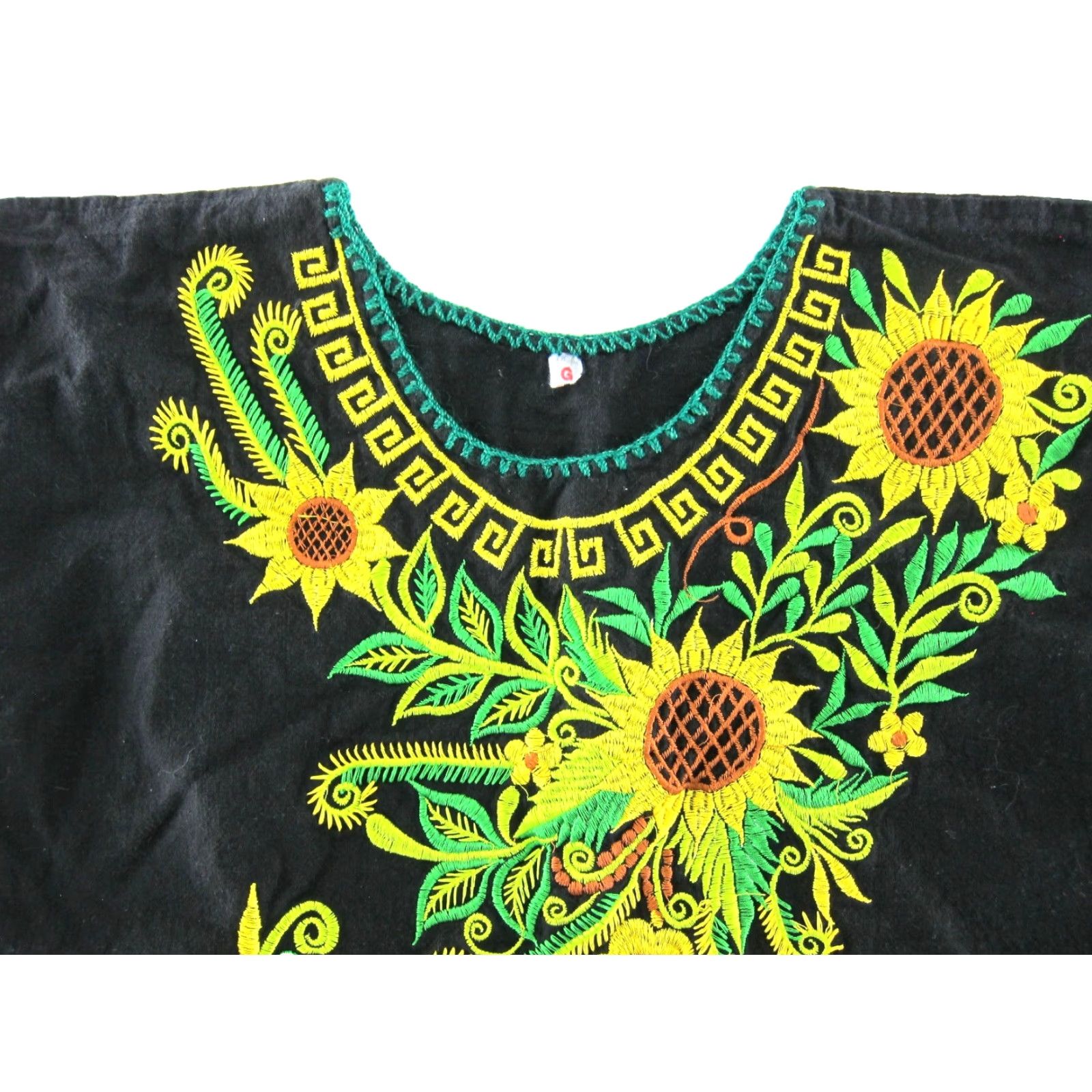 Vintage VINTAGE Black Yellow Green Daisy Floral 100% Cotton Mexican Peasant Blouse M Size M / US 6-8 / IT 42-44 - 3 Thumbnail