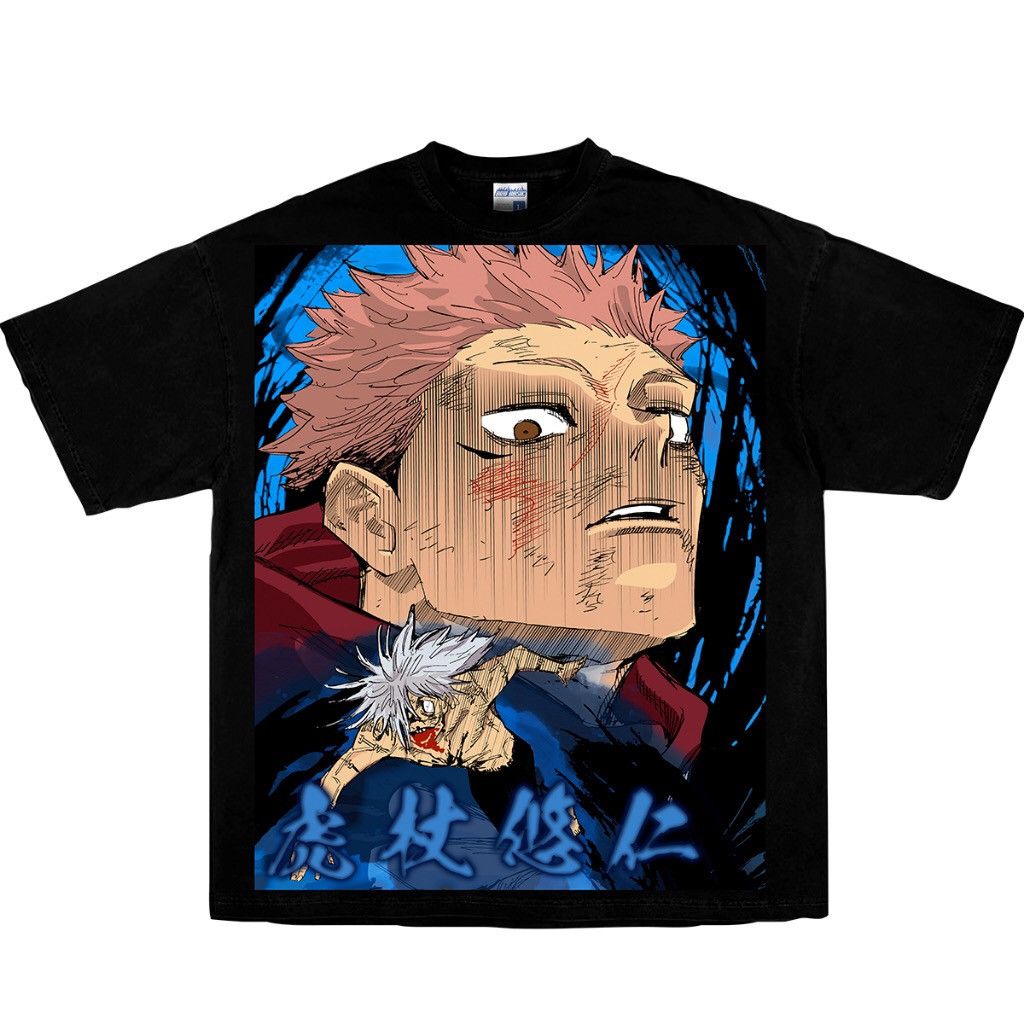 image of Anima Jujutsu Kaisen "yuji Vs Mahito" Bootleg Overprint Tee in Black, Men's (Size XL)