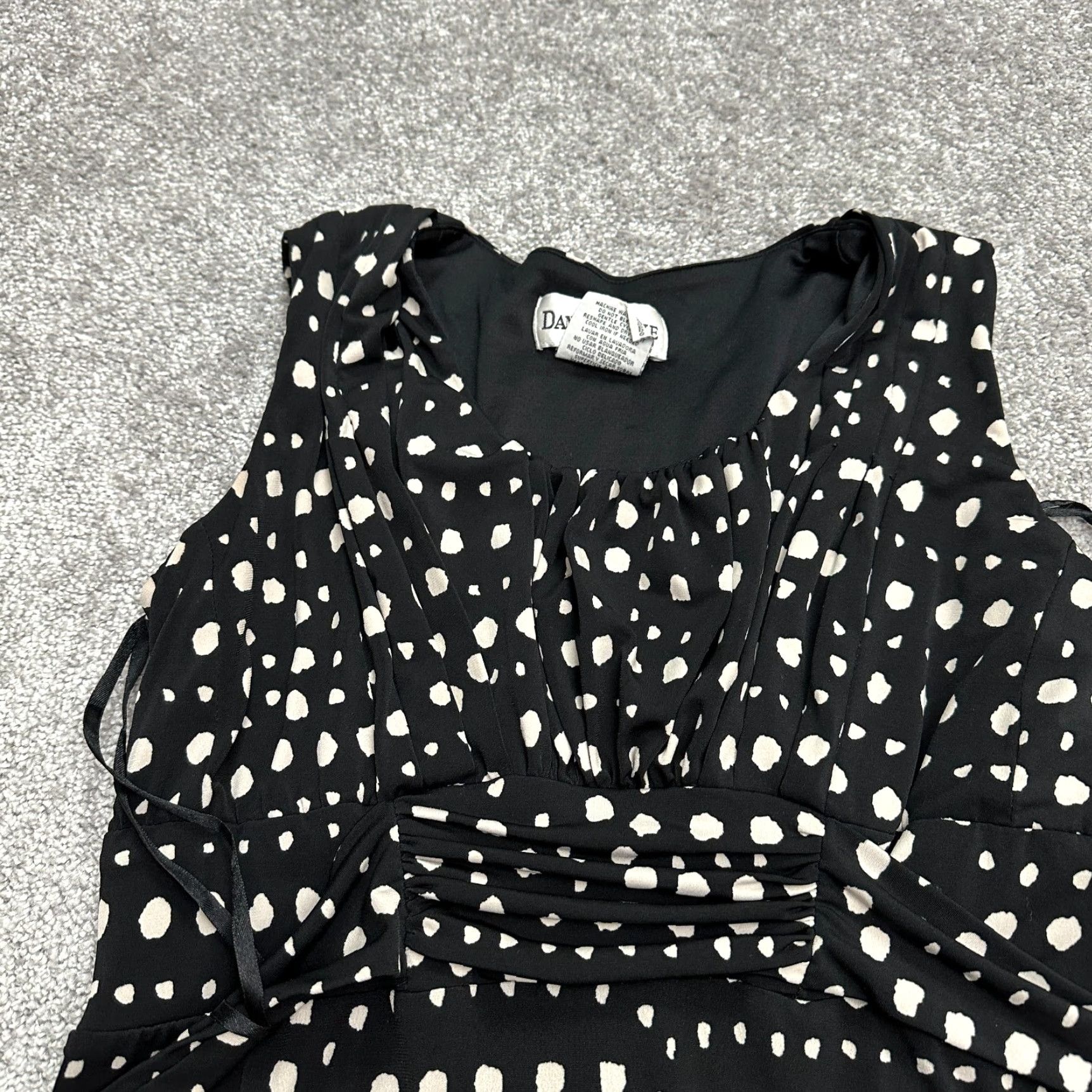 Vintage Danny & Nicole Midi Dress Womens 6 Black White Polka Sleeveless Ruffle Pleated Size M / US 6-8 / IT 42-44 - 4 Thumbnail