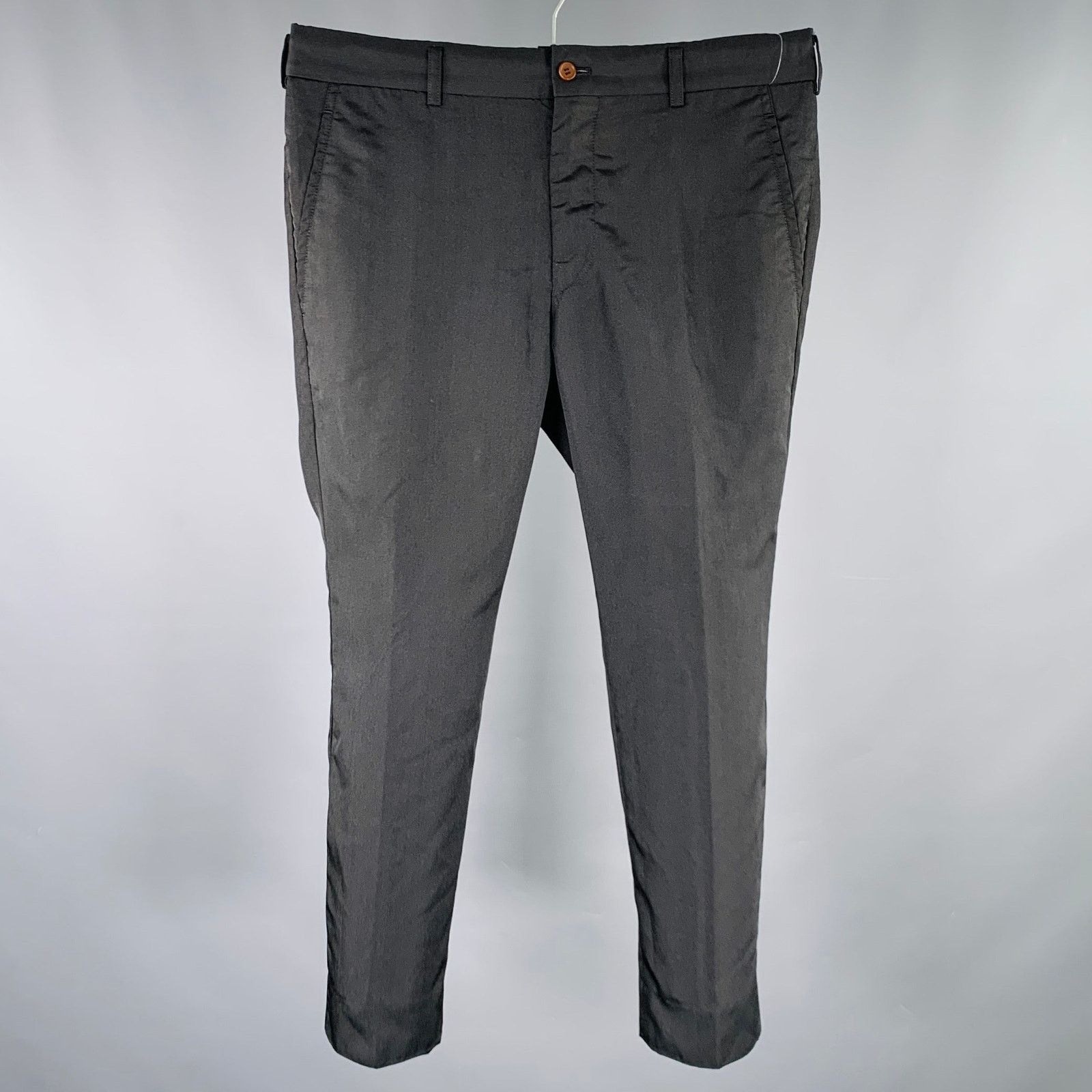 Comme des Garcons Homme Plus PLUS Size S Black Polyester Flat Front Dress Pants Size US 27 - 1 Thumbnail