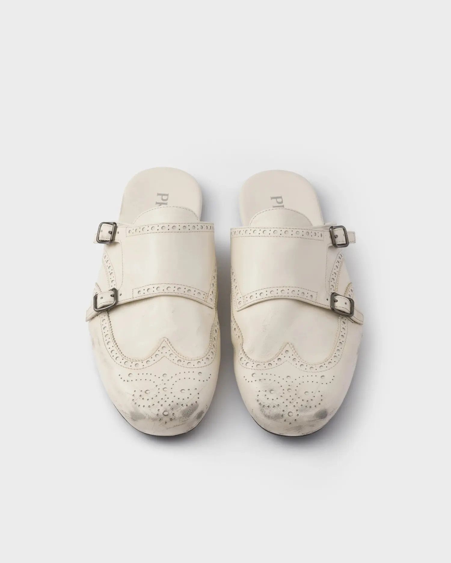 Prada o1w1db10426 Shuffle Antiqued Double Monk Strap Mules Size US 7.5 / EU 40-41 - 4 Thumbnail