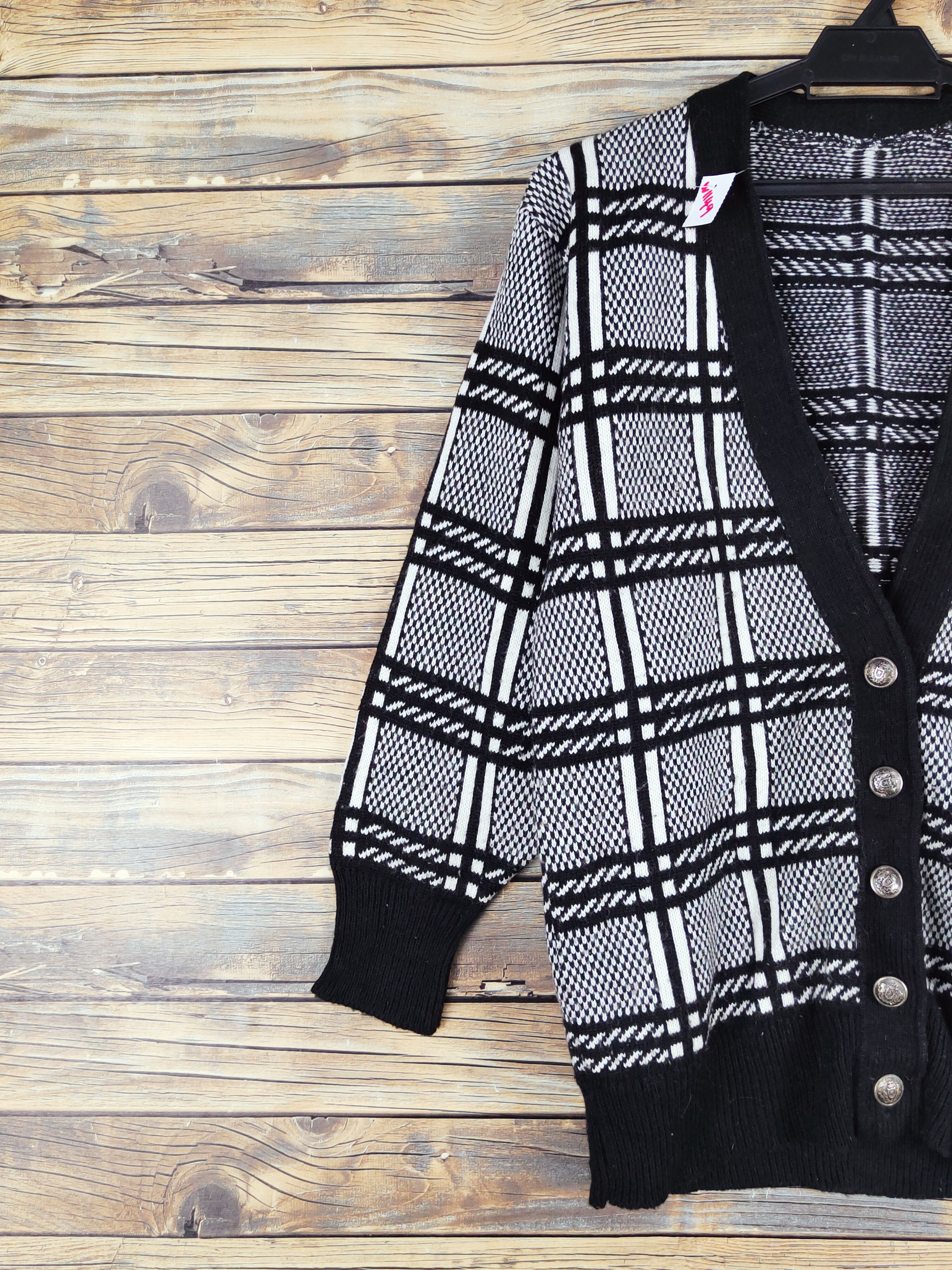 Homespun Knitwear × Japanese Brand × Vintage Japanese Brand Black white Knitwear Cardigan #W1149 Size M / US 6-8 / IT 42-44 - 3 Thumbnail