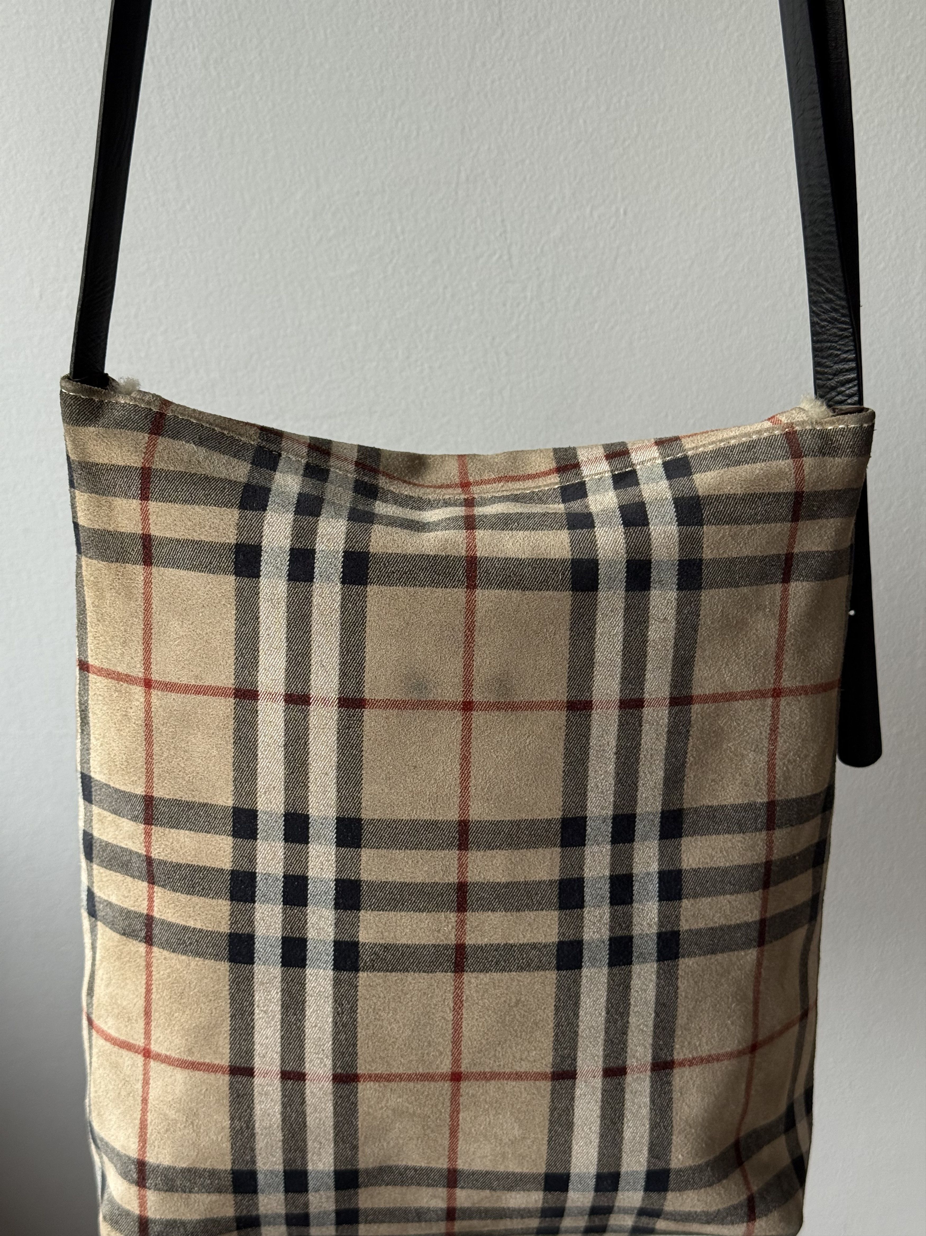Burberry Burberry Nova Check Suede Shearling Shoulder Open Flap Bag Size ONE SIZE - 14 Thumbnail