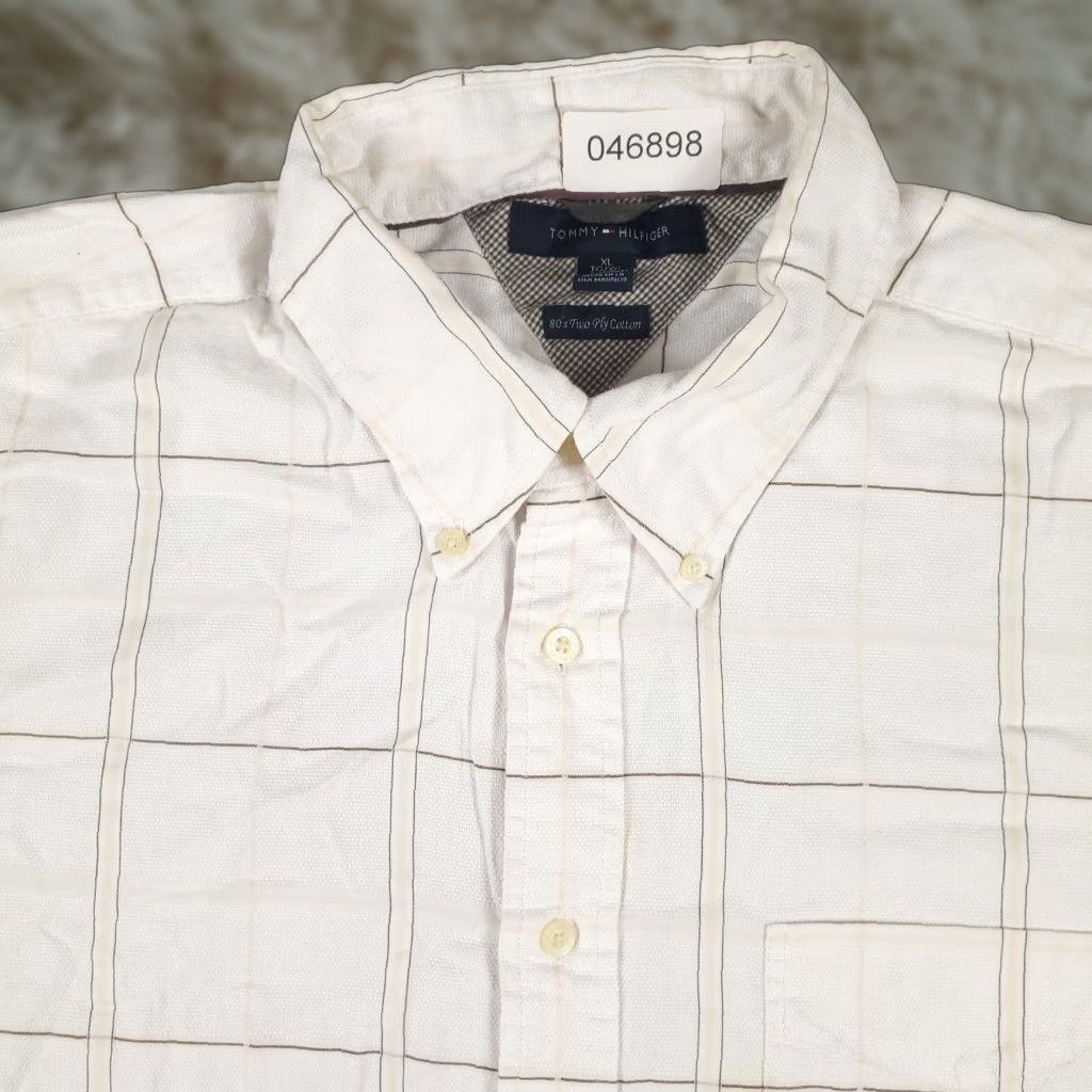 Tommy Hilfiger Tommy Hilfiger Shirt XL Beige Plaid Short Sleeve Button-Up Mens Size US XL / EU 56 / 4 - 1 Thumbnail