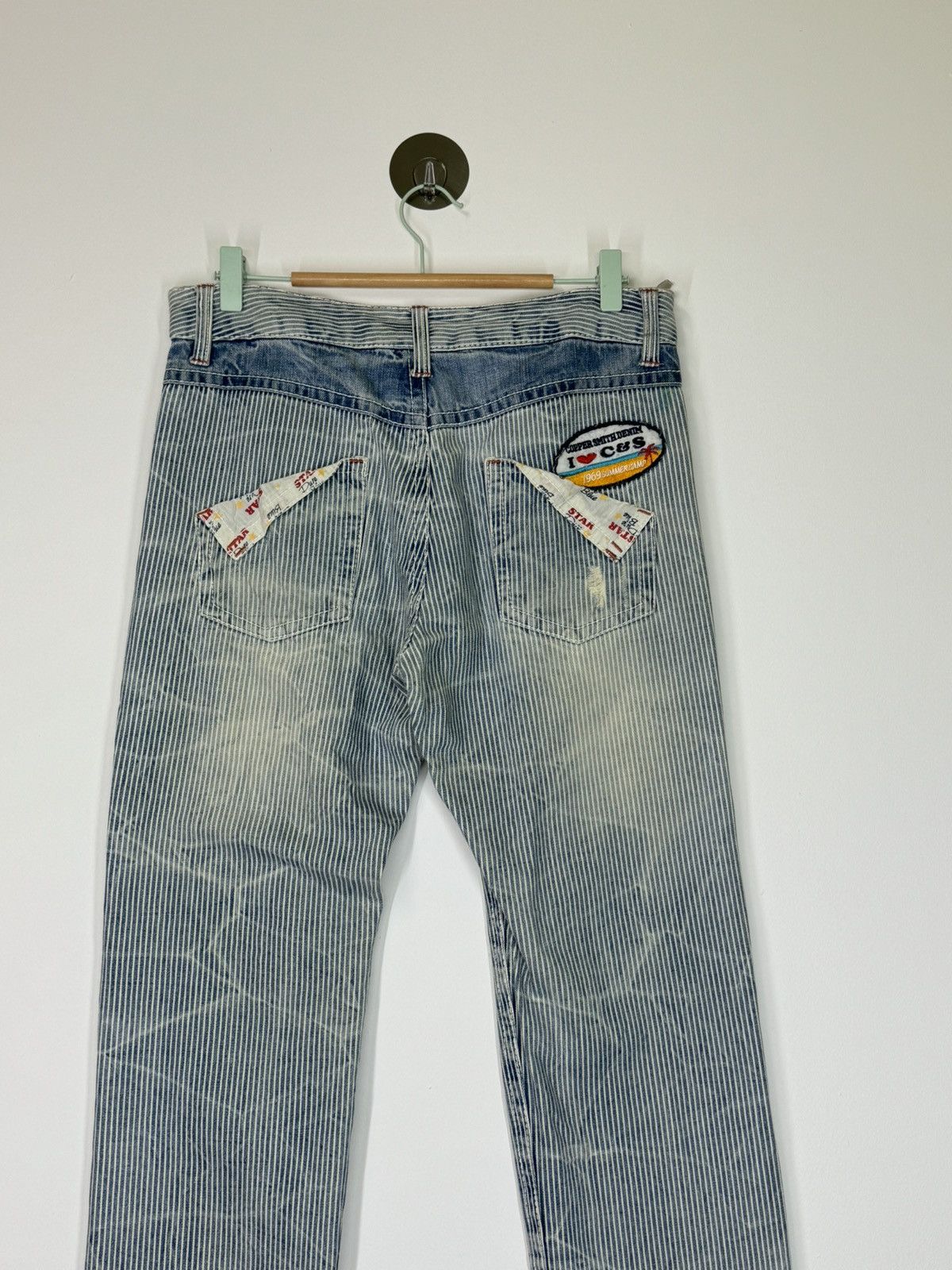 Hysteric Glamour × Japanese Brand Distressed Striped Patches i ❤️ Copper Smith Denim Jeans Size US 31 - 9 Thumbnail