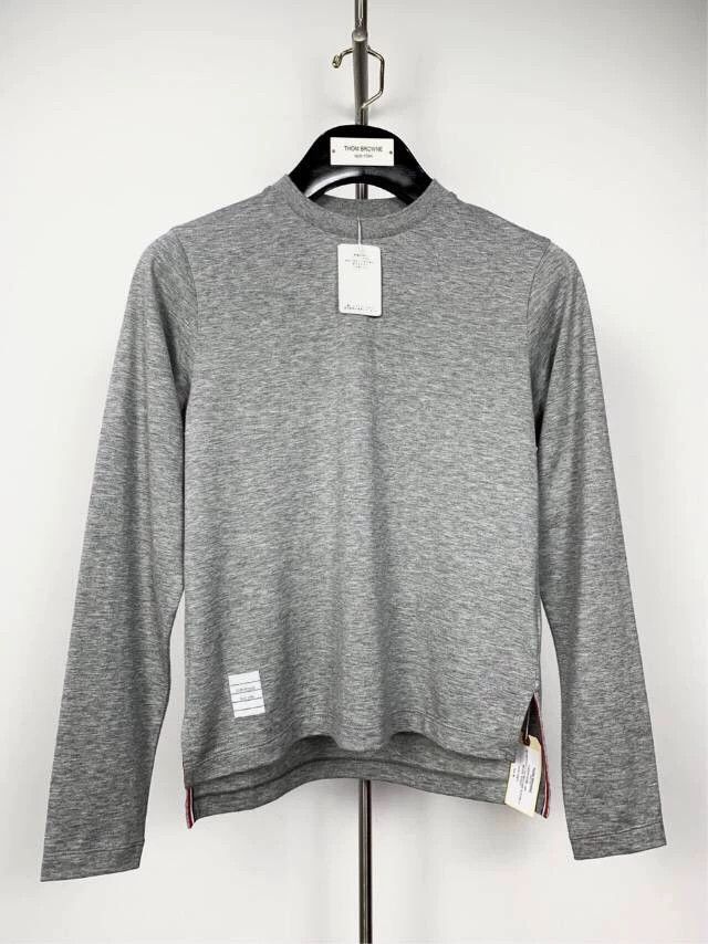 Thom Browne Thom Browne Light gray pure cotton four-bar round-neck long Size XS / US 0-2 / IT 36-38 - 1 Thumbnail