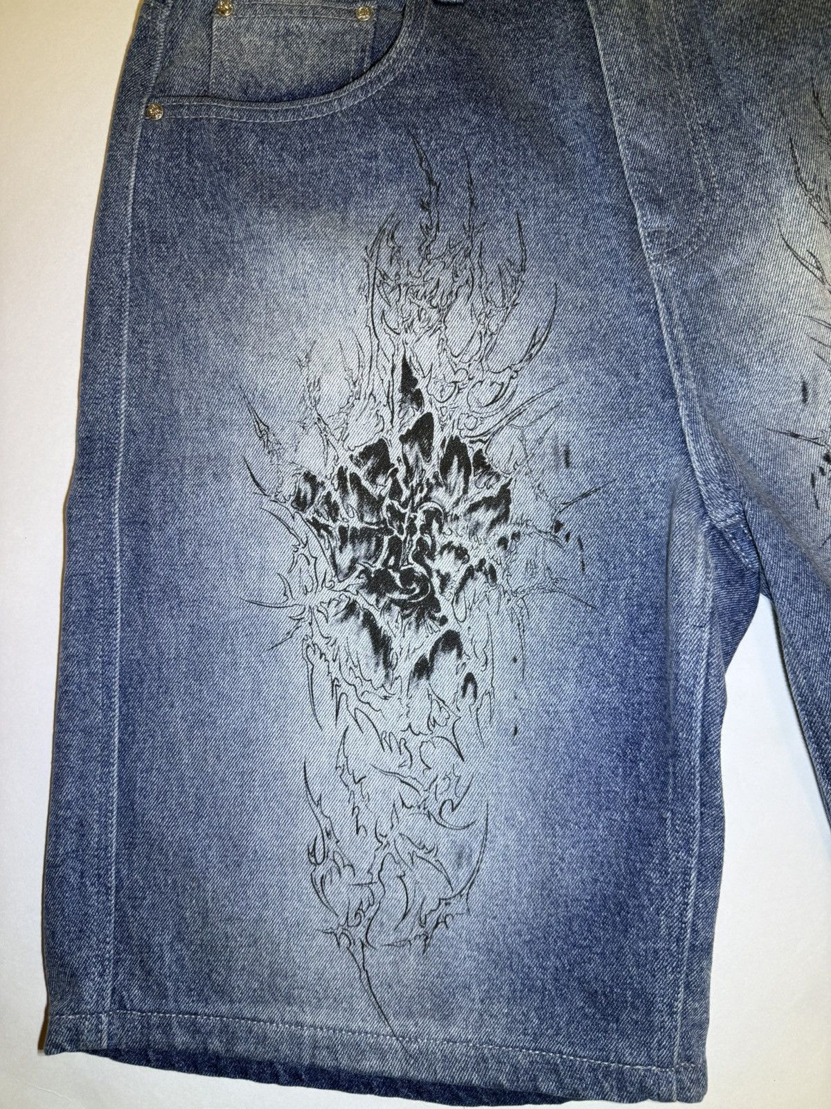 Revenge Revenge ARANEAE DENIM SHORTS VINTAGE INDIGO LARGE (32) Size US 32 / EU 48 - 2 Thumbnail