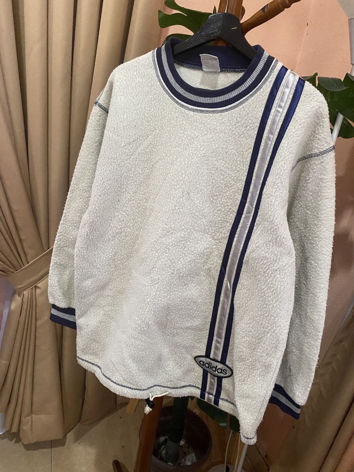 Adidas × Descente Vintage Adidas x Descente Fleece Pullover White Navy Size US M / EU 48-50 / 2 - 2 Thumbnail