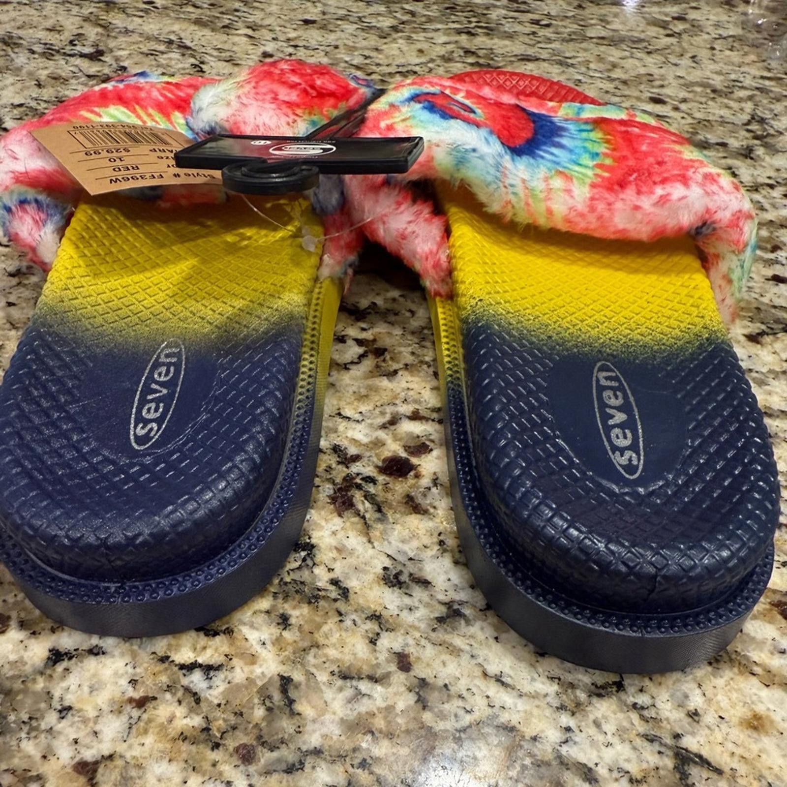 Seven 7 Seven tie dyed faux fur rainbow colored slides Size 10 Size US 10 / IT 40 - 6 Thumbnail