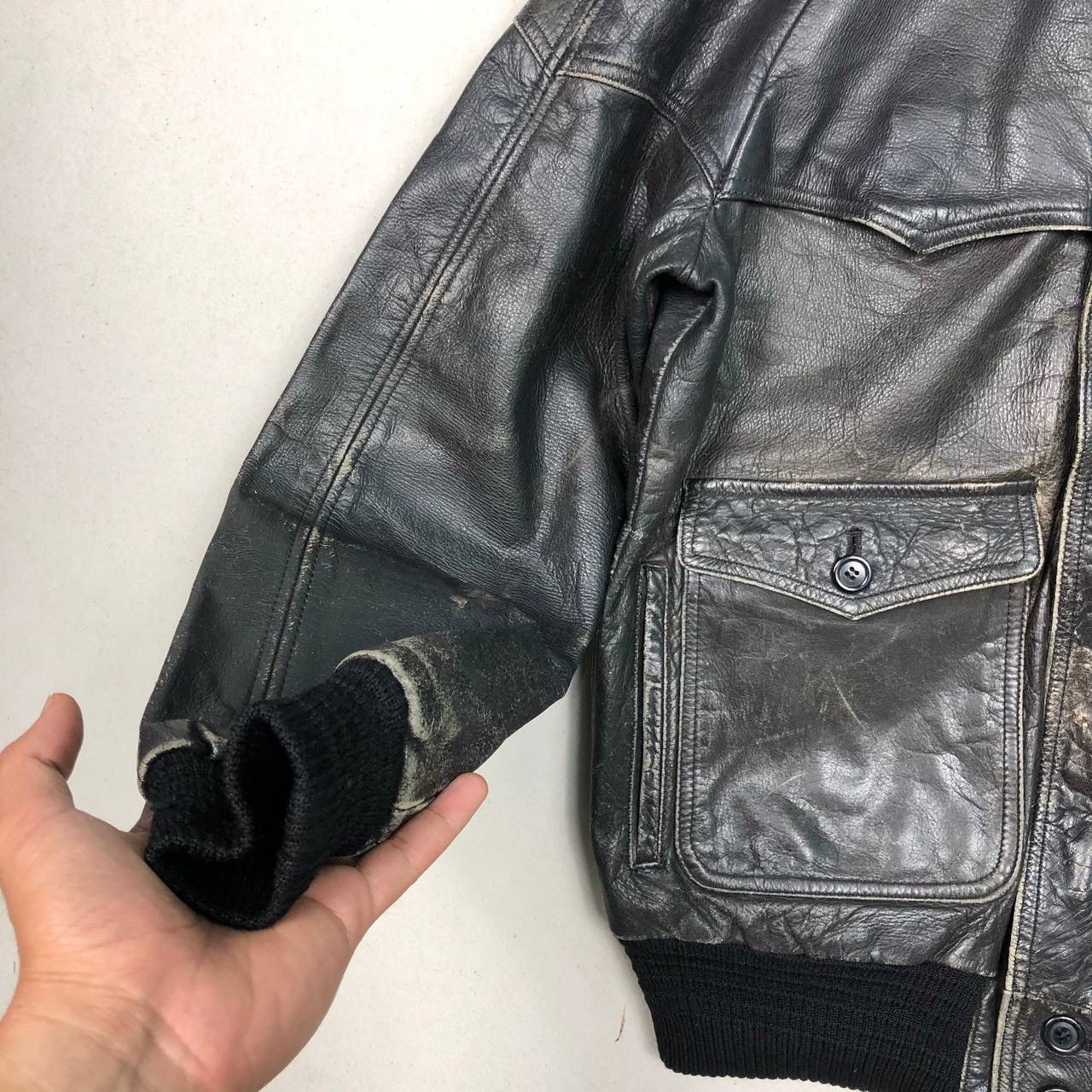 Japanese Brand Vintage Leather IS-674-MS Flight Jacket Black Size US M / EU 48-50 / 2 - 6 Thumbnail