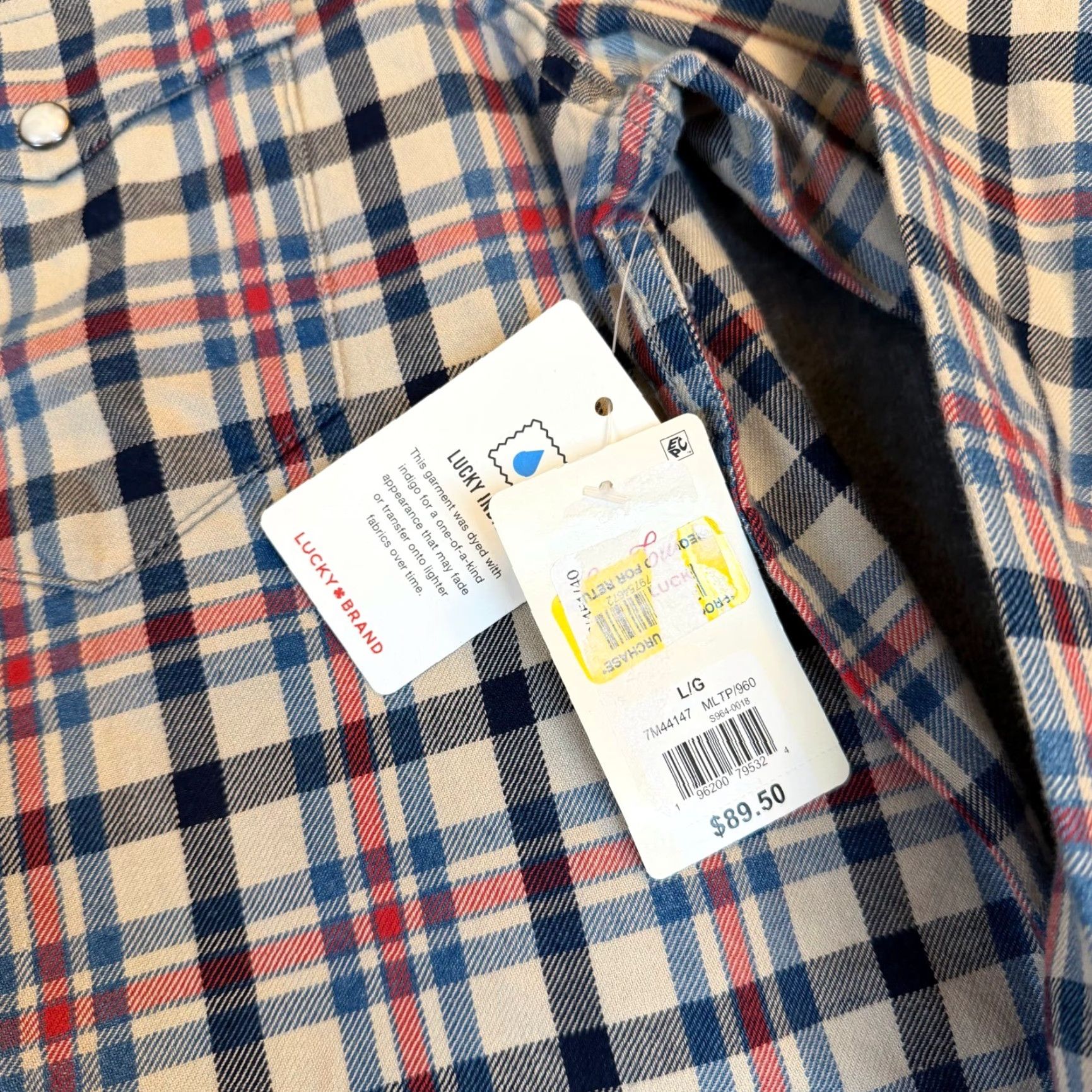 Lucky Brand Lucky Brand Western Snap Front Shirt Mens L Plaid Indigo Indigo Dyed Cotton 7M44147 Vintage No N/A Size US L / EU 52-54 / 3 - 3 Thumbnail