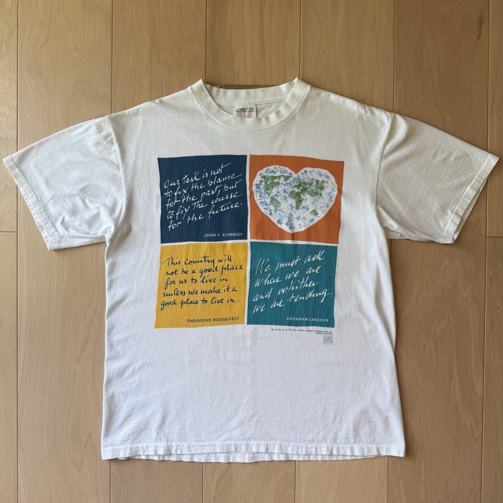 Vintage Vintage Earth Shirt Large White 90s Made in USA Peace Size US L / EU 52-54 / 3 - 2 Thumbnail