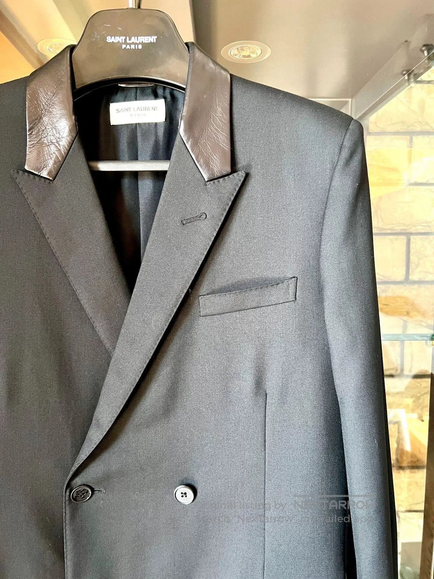 Saint Laurent Paris black leather lapel double-breasted blazer. Size US M / EU 48-50 / 2 - 2 Thumbnail