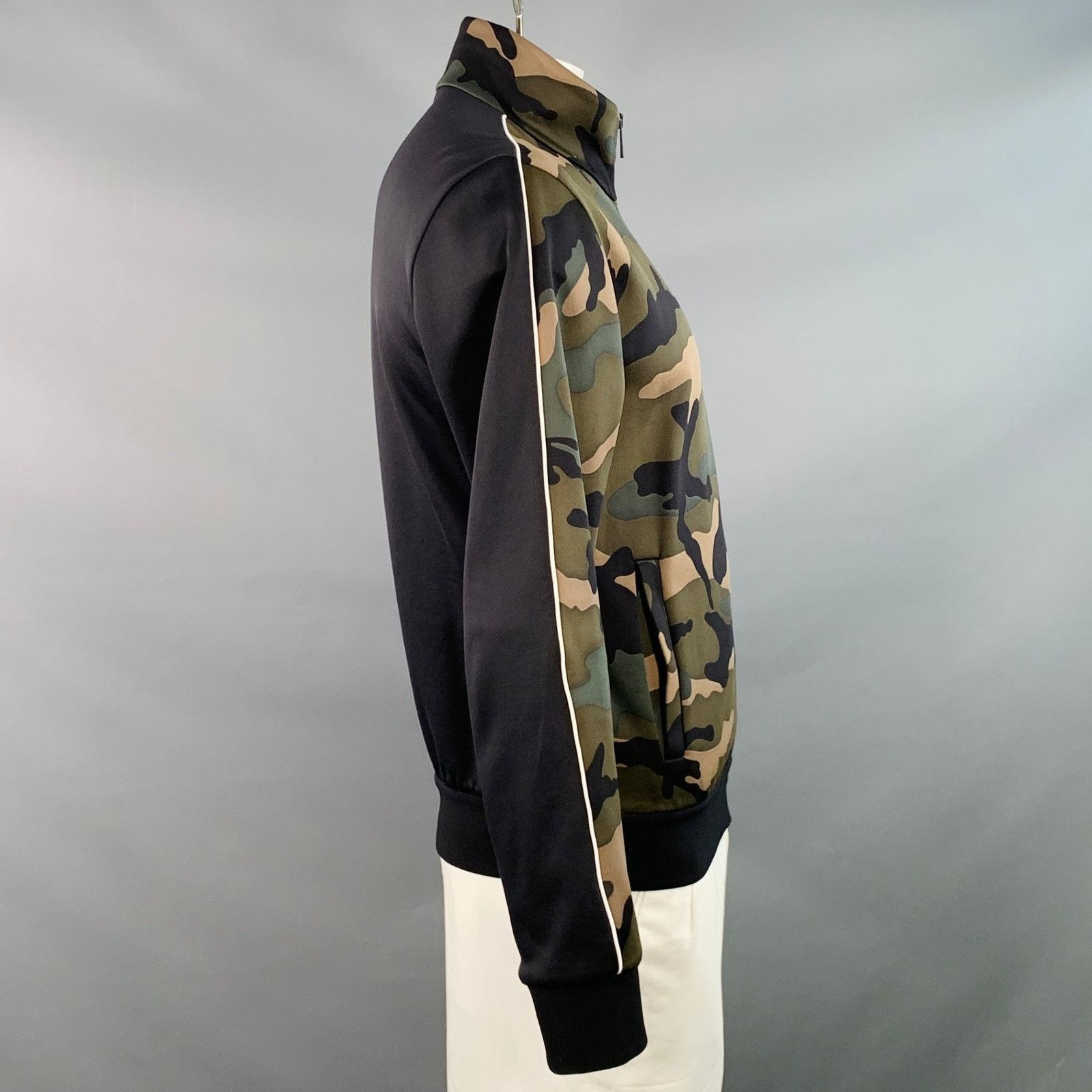Valentino Size L Black Green Camo Polyamide Cotton Zip Up Sweatshirt Size US L / EU 52-54 / 3 - 3 Thumbnail