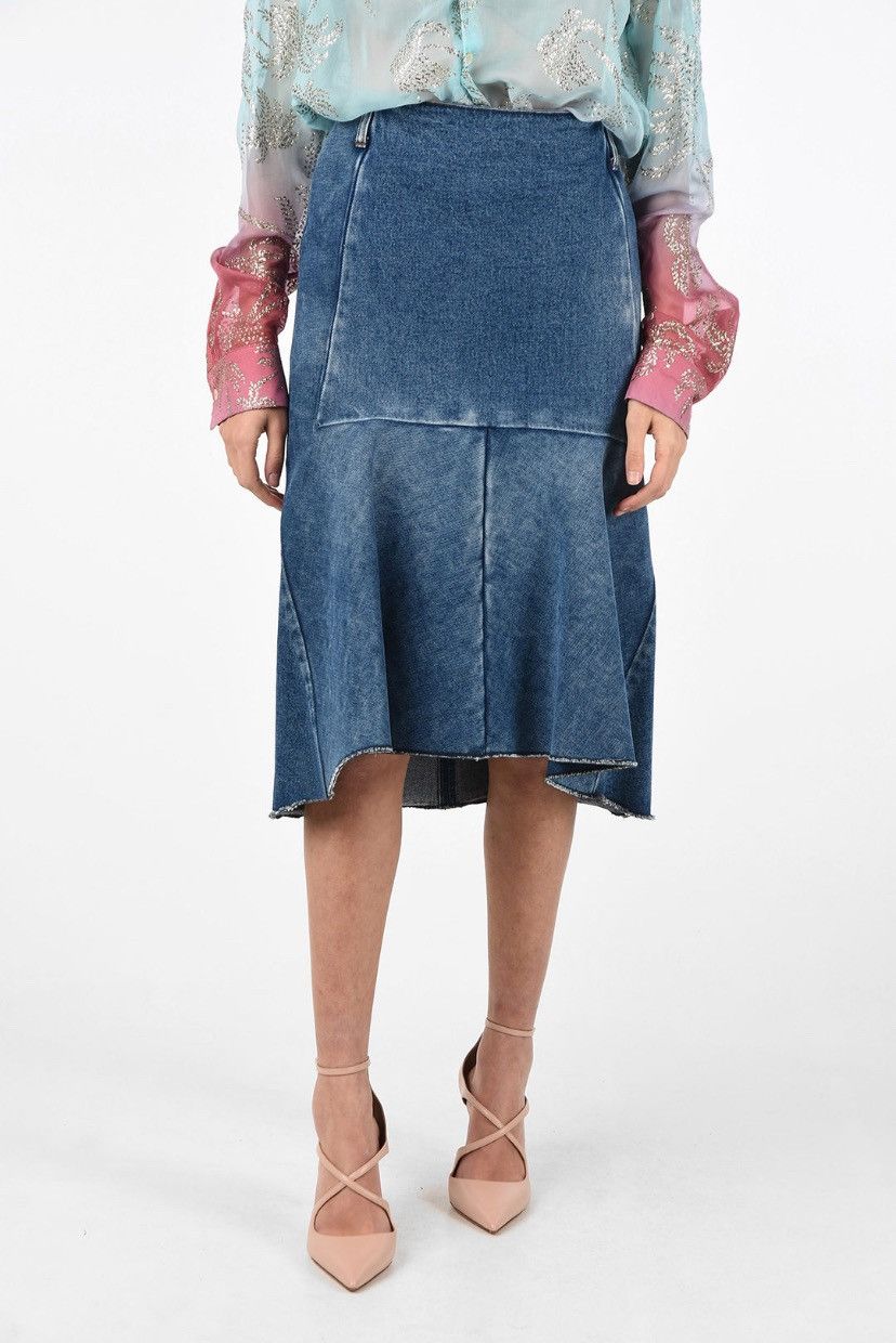 BALENCIAGA GODET PEPLUM-STYLE DENIM KNEE LENGHT SKIRT SZ 38
