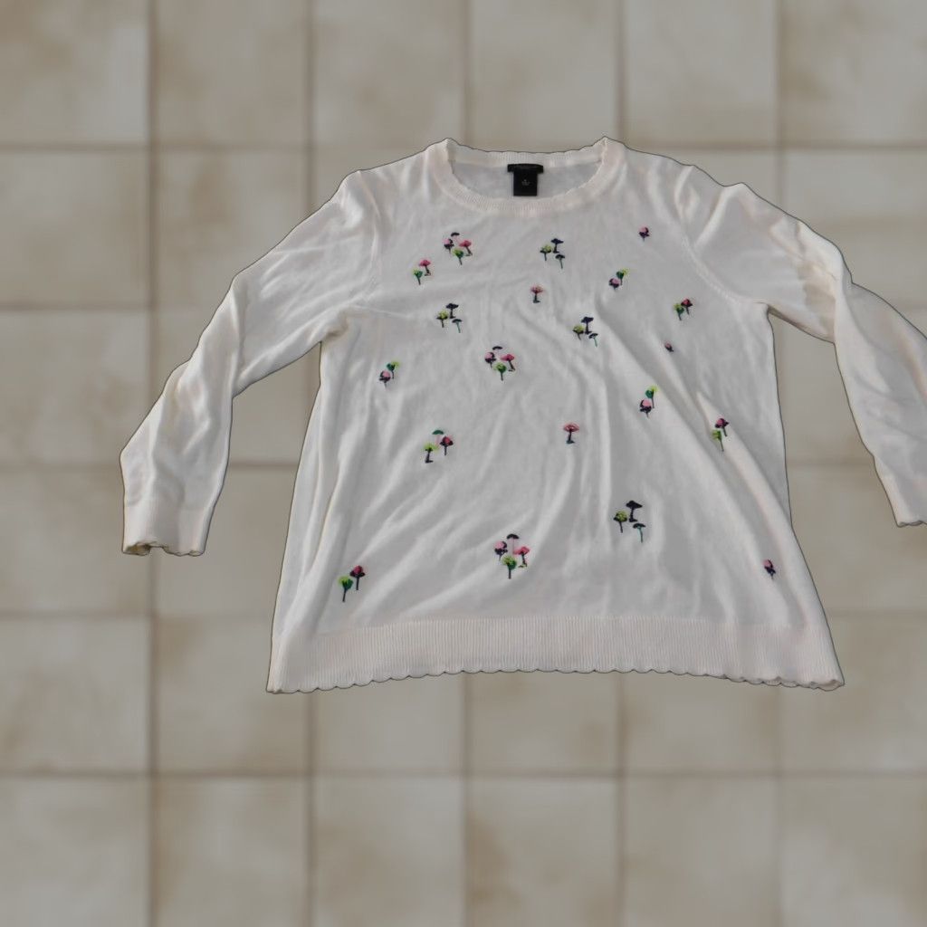 Ann Taylor Ann Taylor Sweater Pullover Floral Knit Crew Neck Beige Medium M Women Size M / US 6-8 / IT 42-44 - 1 Thumbnail