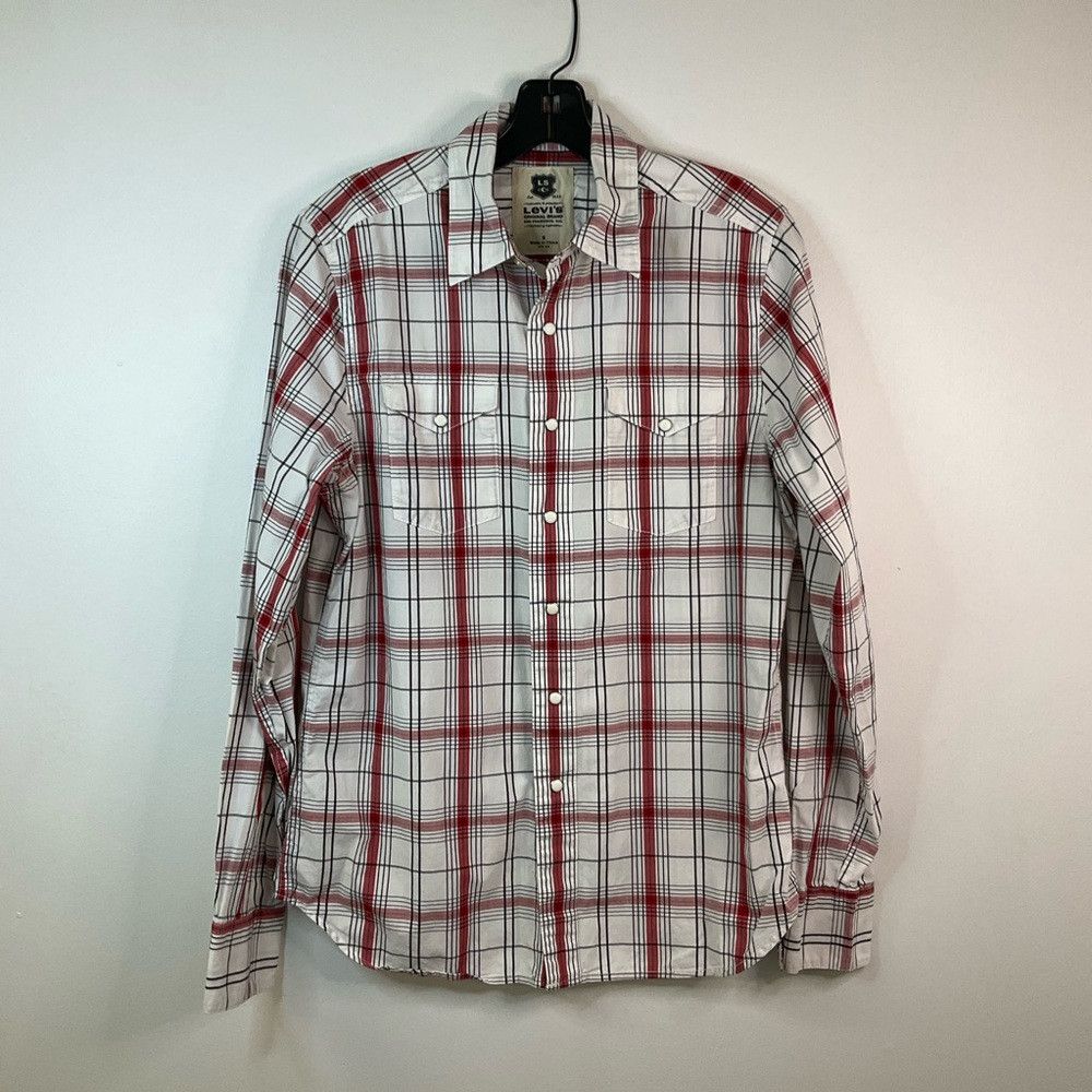 Levi's LEVI’S Red White Plaid Western Style Pearl Snap Shirt Size US S / EU 44-46 / 1 - 1 Thumbnail