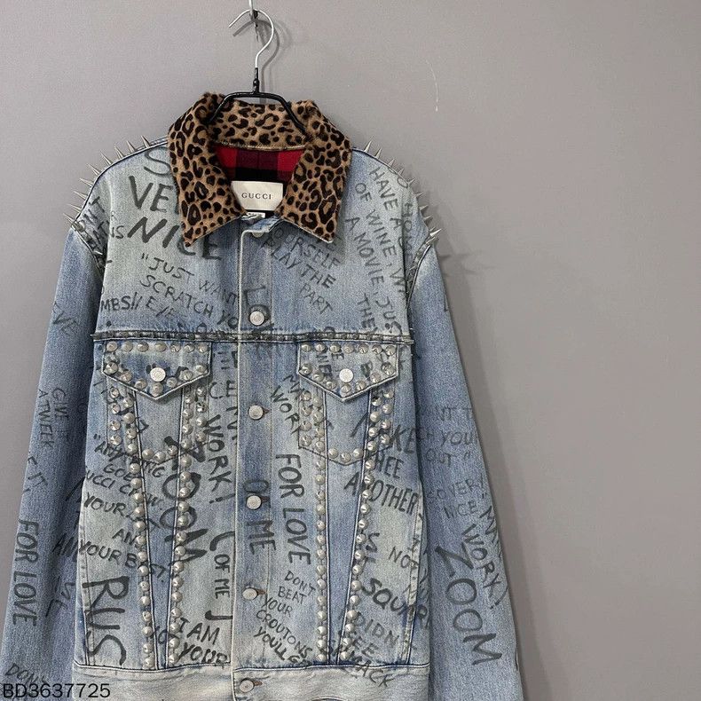 Gucci Gucci Hand-painted graffiti bobcat rivet denim jacket Size US L / EU 52-54 / 3 - 2 Thumbnail