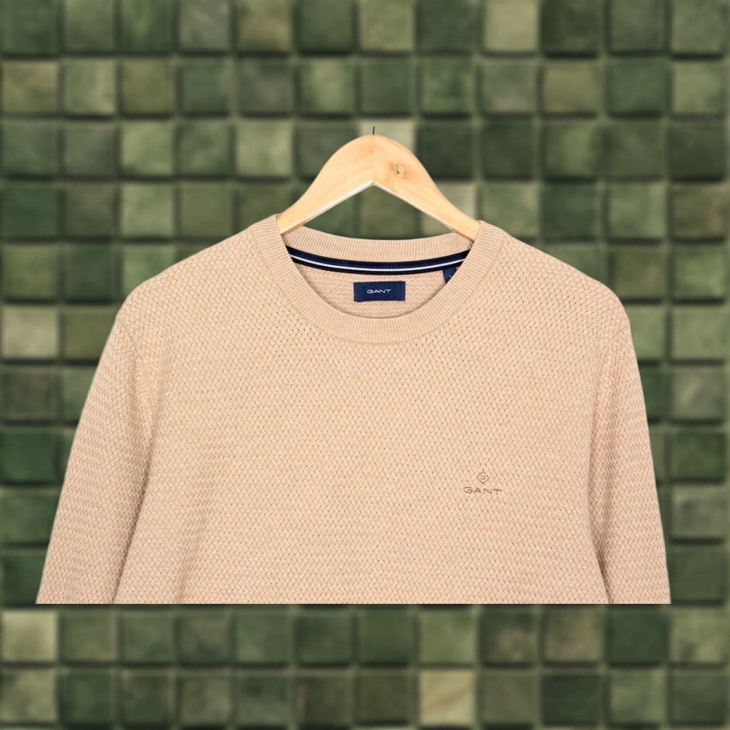 Gant GANT Basketweave Crew Neck Pullover Jumper Sweater Men L Beige VR3317 Size US L / EU 52-54 / 3 - 1 Thumbnail