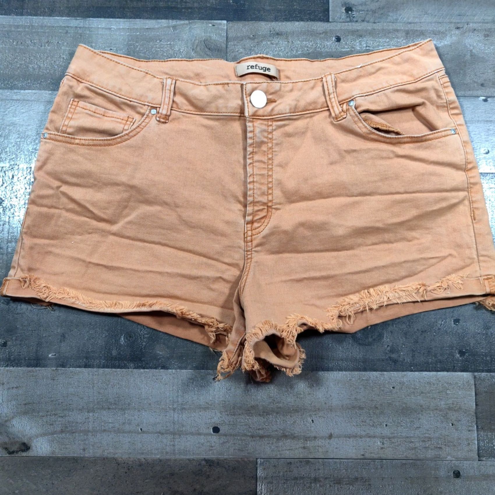 Denime Refuge Shorts Womens 14 Orange Cut-Off Mid-Rise Denim Zip Closure 5-Pocket Regular Vintage? No Size 24" / US 00 / IT 34 - 2 Thumbnail