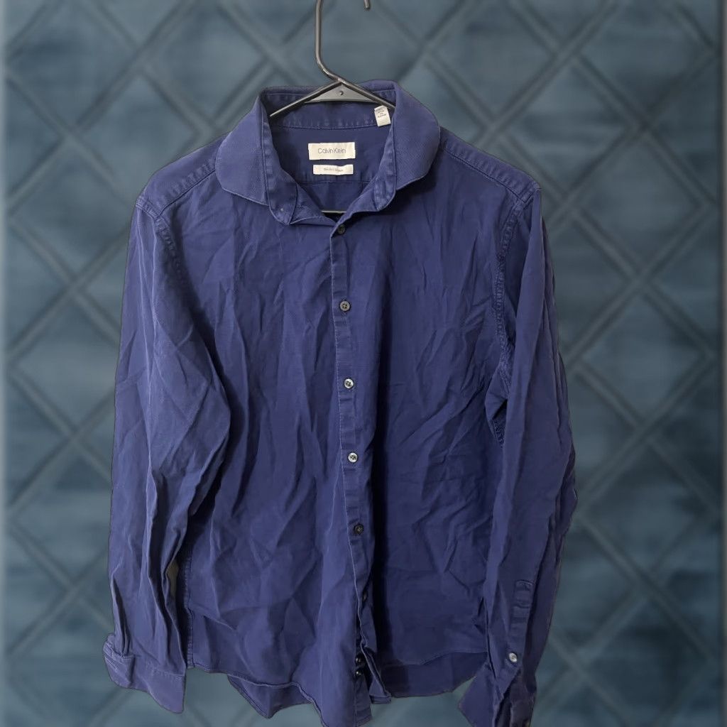 Calvin Klein VINTAGE CALVIN KLEIN Shirt Cotton Blue Solid Slim Fit Stretch 16 Large Size US L / EU 52-54 / 3 - 1 Thumbnail