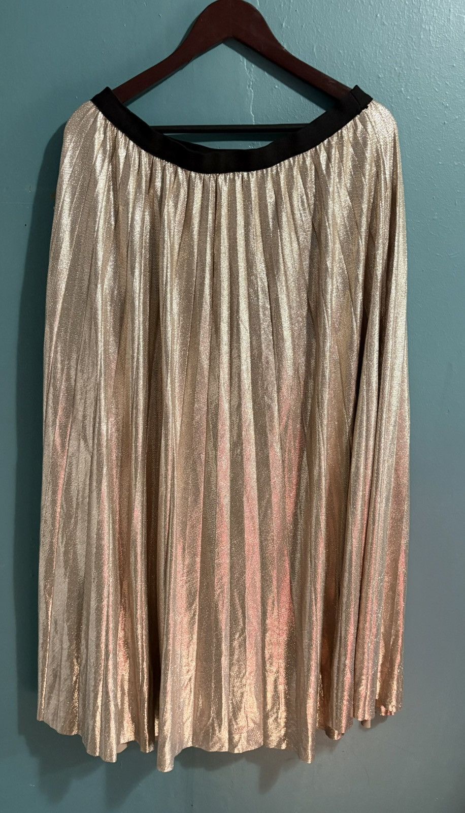 Other Metro Wear Elastic Skirt Shimmer Metallic Pleated Gold Skirt Size 38" / US 16 / IT 52 - 1 Thumbnail