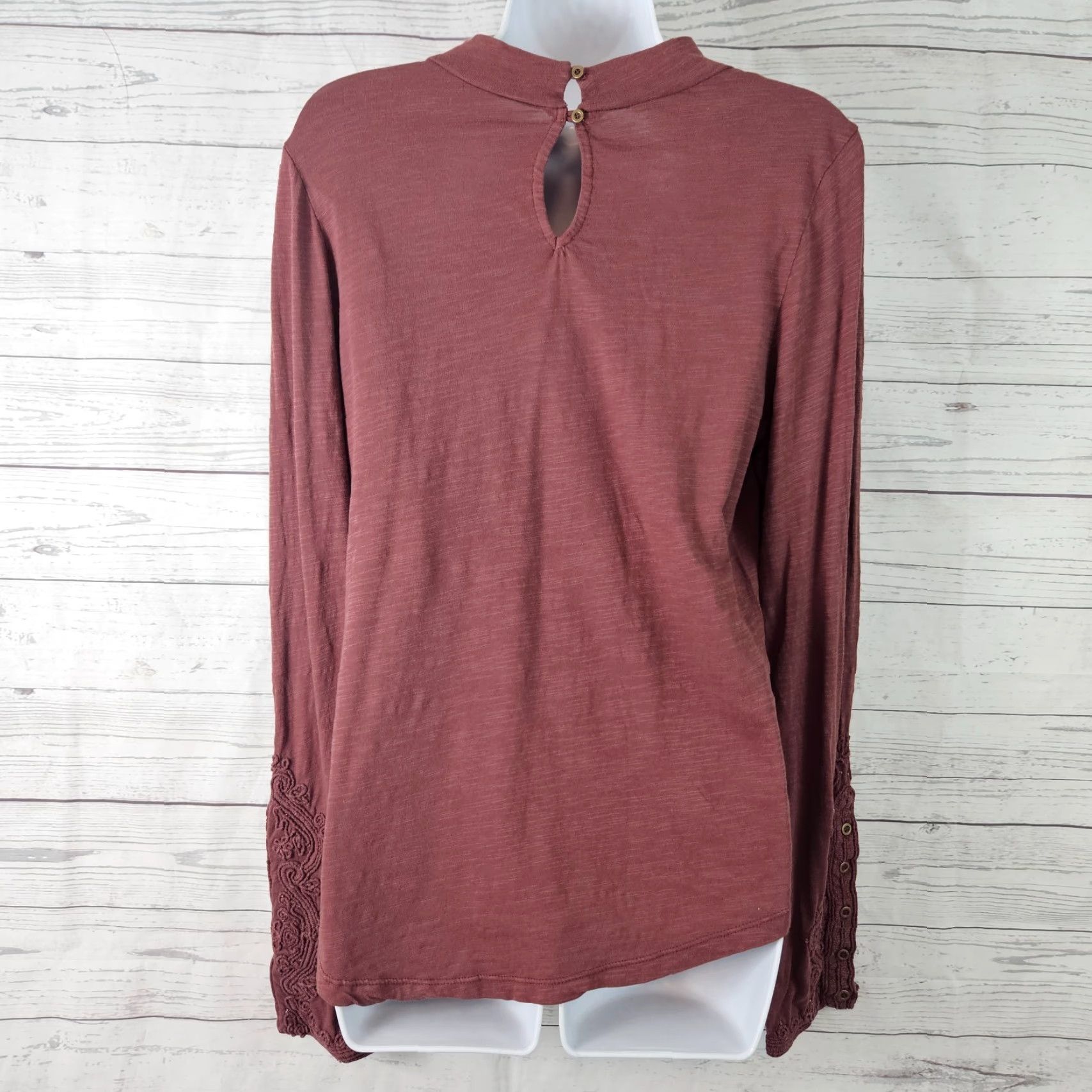 Vintage We The Free Womens Hooked On You Cuff Top L Burgundy Long Sleeve Shirt Size L / US 10 / IT 46 - 3 Thumbnail