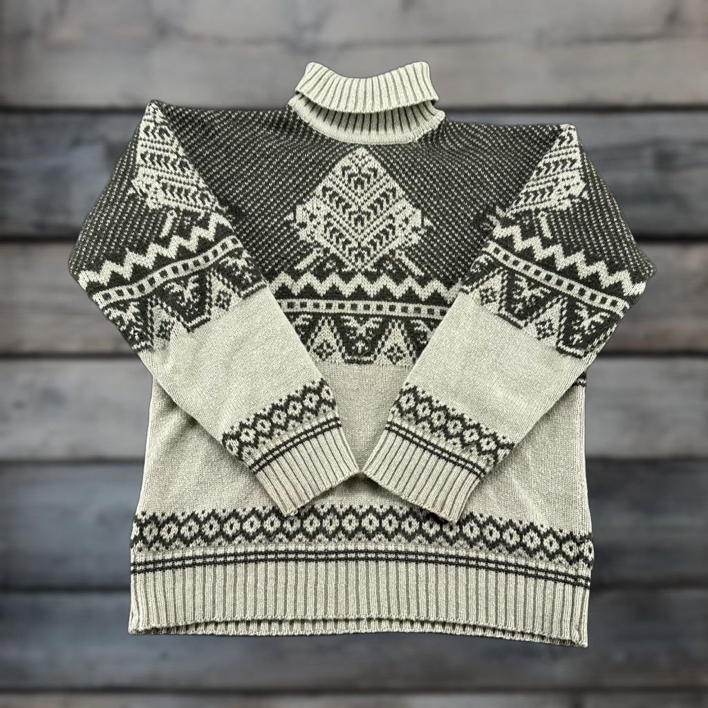 Vintage VINTAGE Reymo Sweater Mens XL Gray Wool Fair Isle Pullover Mock Neck 90s Aztec Wool Turtleneck Casual Workwear Men Regular Knit Jacket Size US XL / EU 56 / 4 - 1 Thumbnail