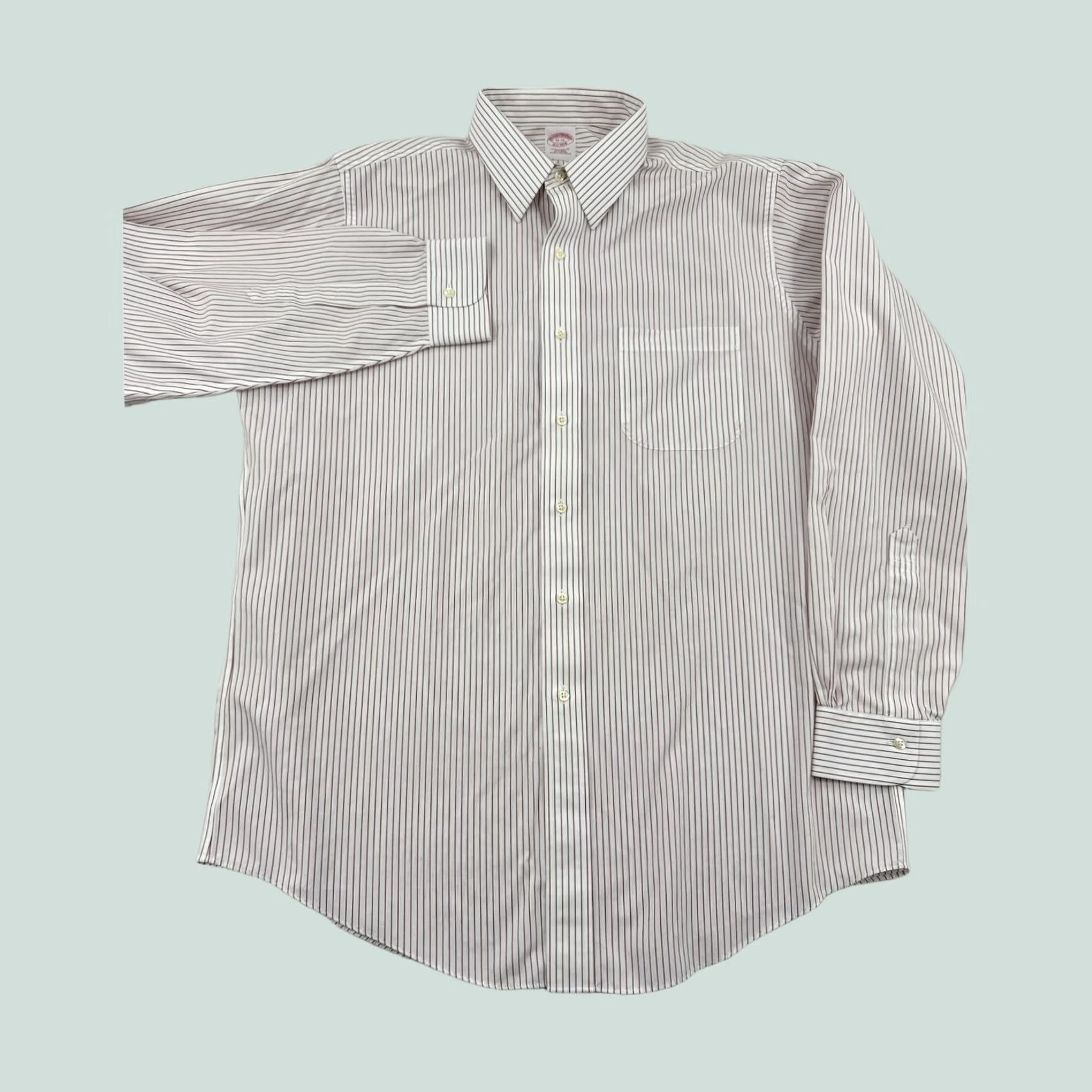 Brooks Brothers Dress Shirt Mens 16-35 Traditional Fit Non-Iron Red Burgundy Striped Cotton in White, Men's (Size 42r)