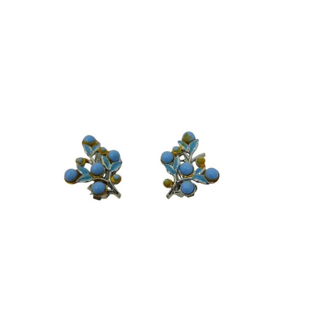 Handmade Charming vintage floral blue & silver clip-on earrings Size ONE SIZE - 5 Thumbnail