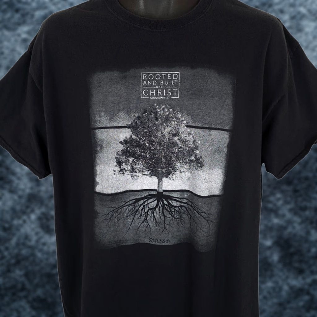 Gildan Gildan Christian T Shirt Mens XL Black Rooted And Built Up In Christ Colossians Shirt Mens Black XL Size US M / EU 48-50 / 2 - 1 Thumbnail