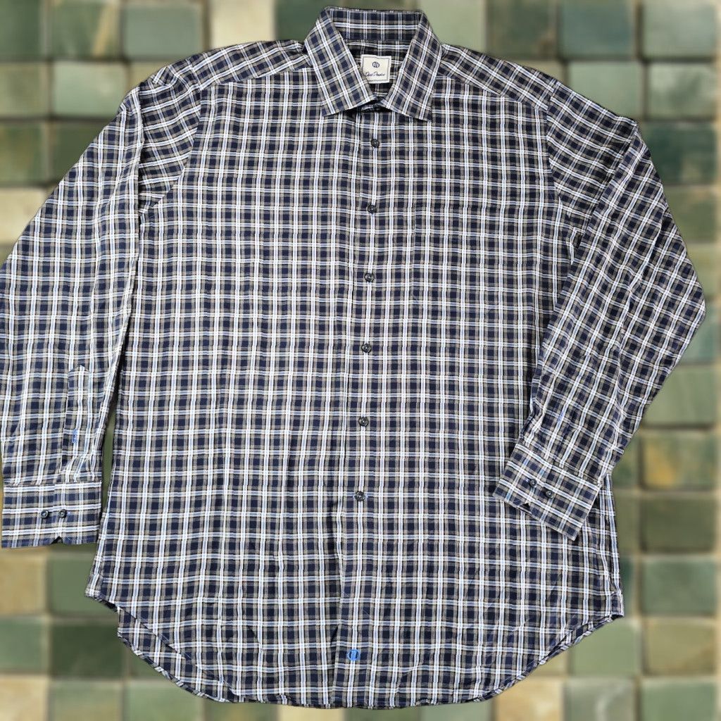 David Donahue David Donahue Dress Shirt Mens XL Blue Check Twill Cotton Long Sleeve Size 46R - 1 Thumbnail