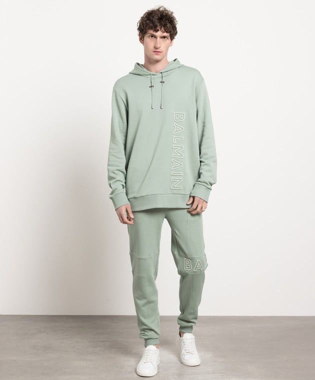 Balmain 🇫🇷 ❗️NEW Balmain Paris Logo-Embossed Green Terry Hoodie Size US L / EU 52-54 / 3 - 3 Thumbnail
