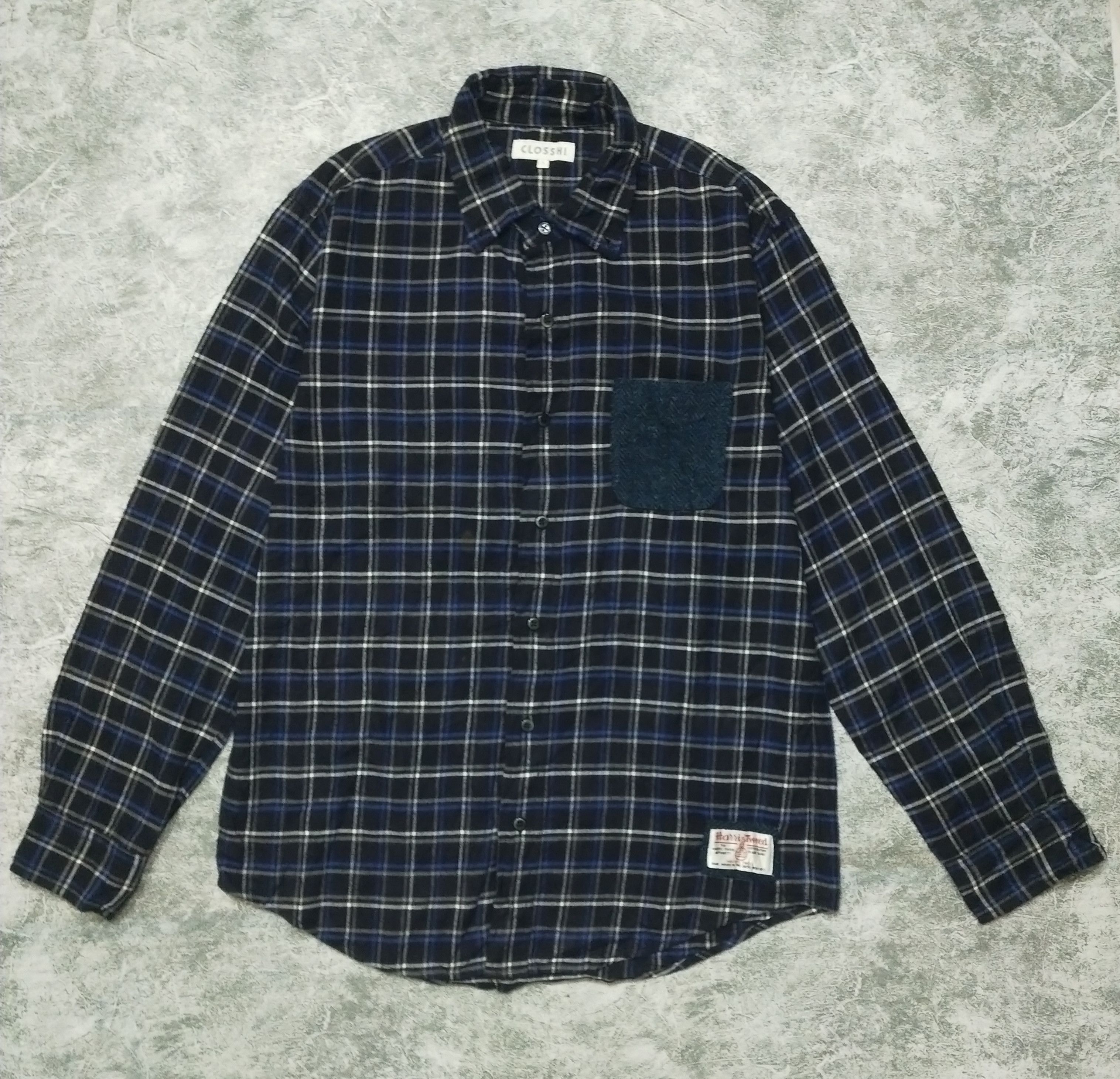 Japanese Brand Clossi X Harris Tweed Vintage Herringbone Flannel Size US L / EU 52-54 / 3 - 1 Thumbnail
