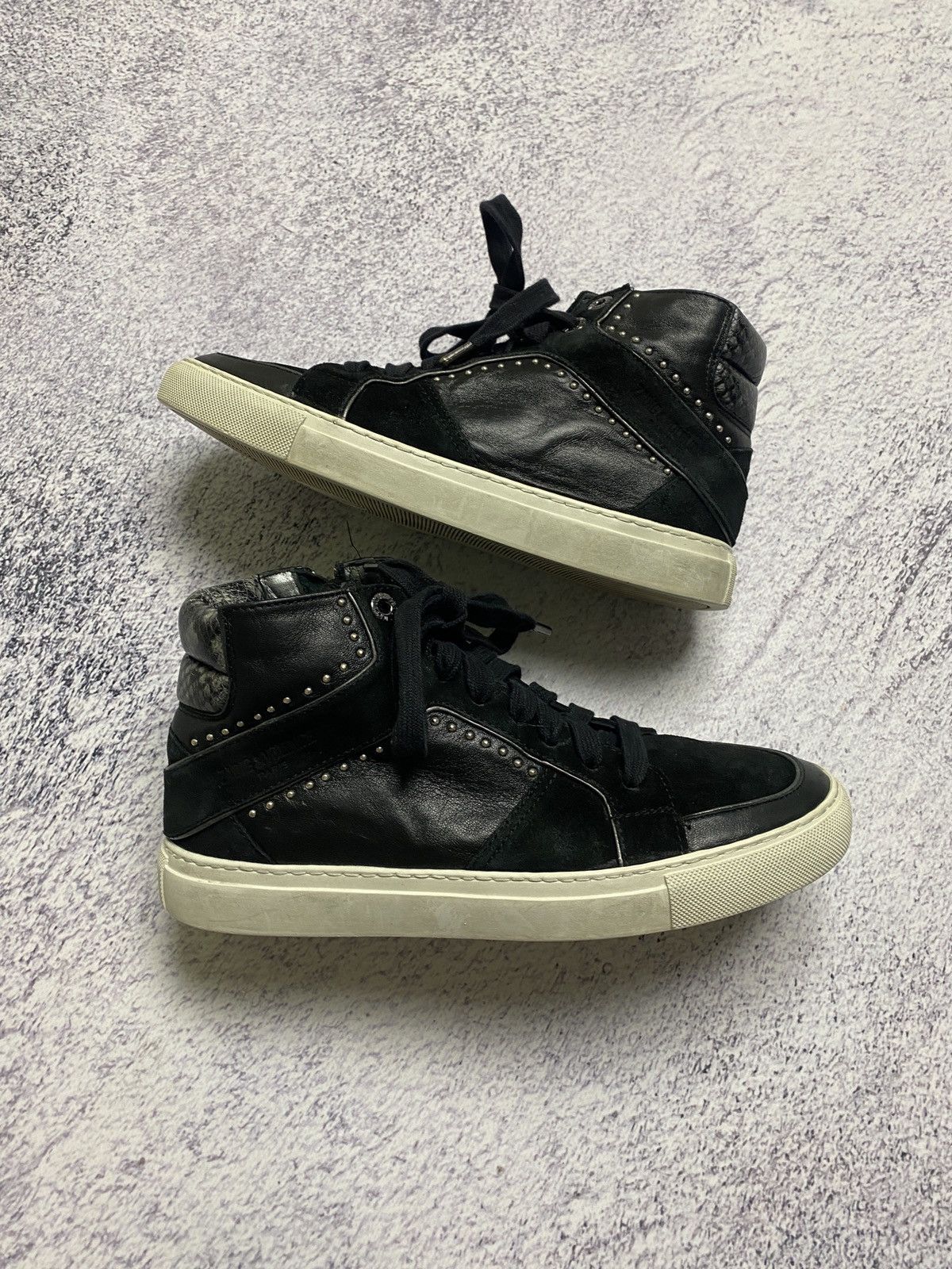 image of Zadig Voltaire Zadig & Voltaire Men's High Top Sneakers Leather White in Black (Size 9)