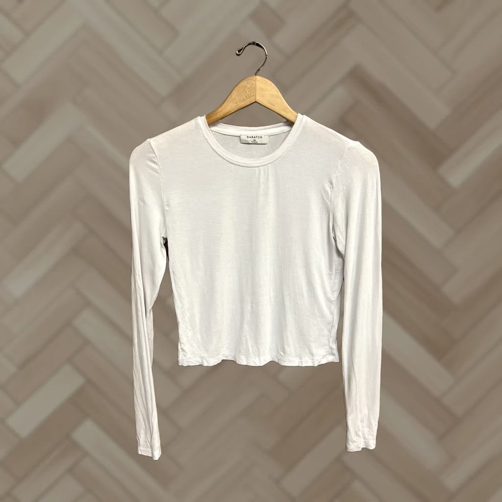 Aritzia Aritzia Babaton Womens T-Shirt Cropped Long Sleeve XS White Size XS / US 0-2 / IT 36-38 - 1 Thumbnail