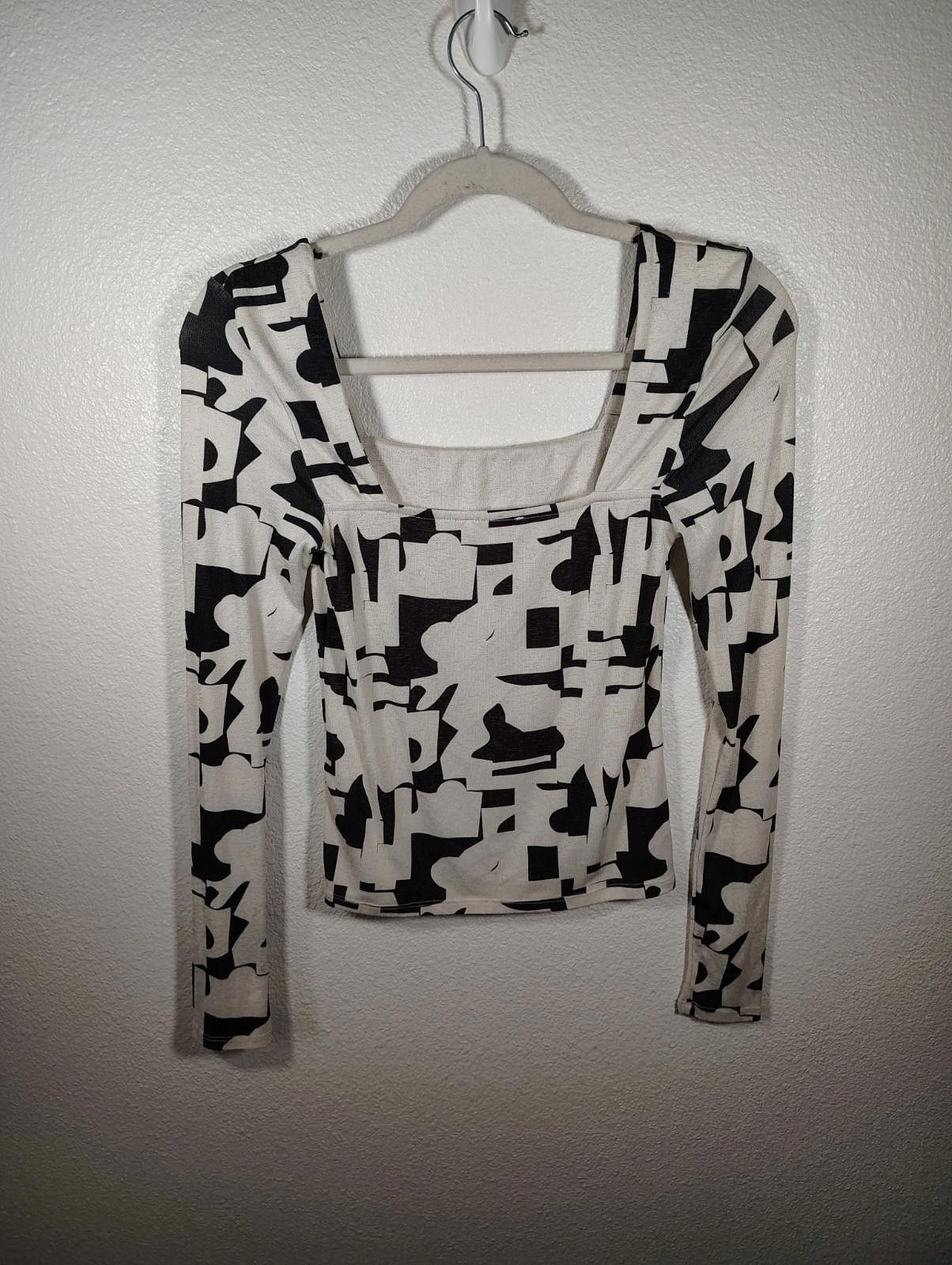 Topshop TOPSHOP Geo Print Square Neck Top In Black Size S Grunge Size S / US 4 / IT 40 - 3 Thumbnail