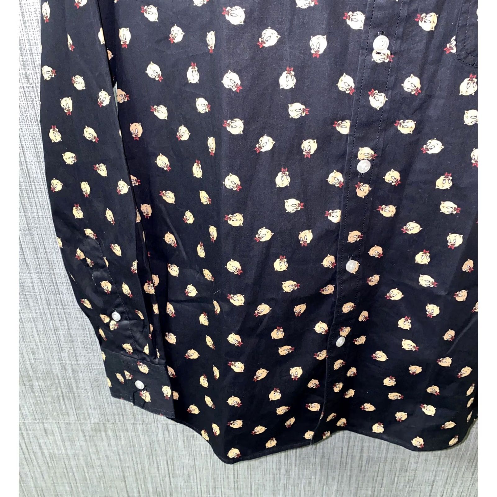Vintage Warner Bros Porky Pig Long Sleeve Button Front Shirt M Black Cotton Button-Up Men Regular Size US M / EU 48-50 / 2 - 4 Thumbnail